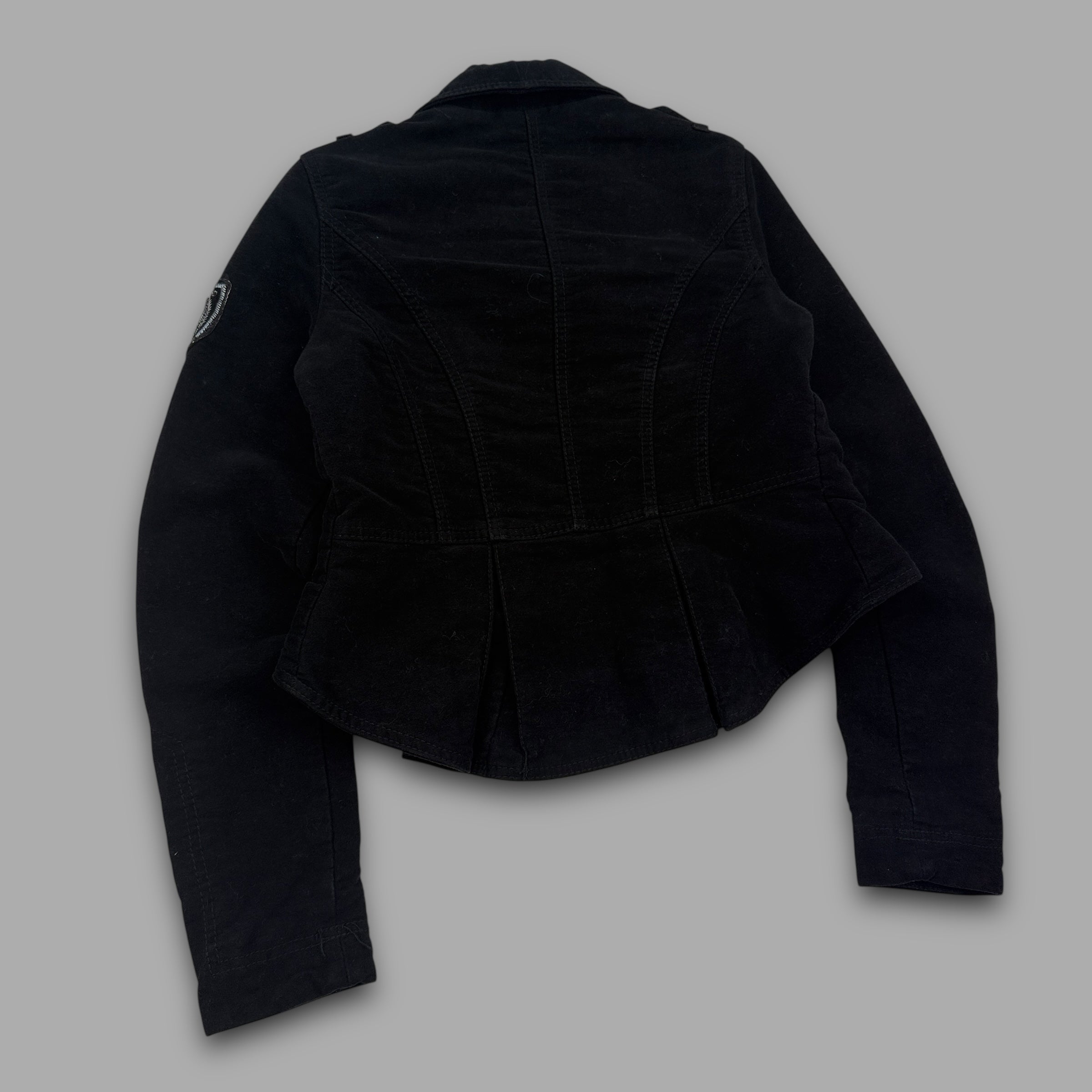 Pepe Jeans 2000's multi-pocketed velvety military jacket with metalic embroidery (XS) wms