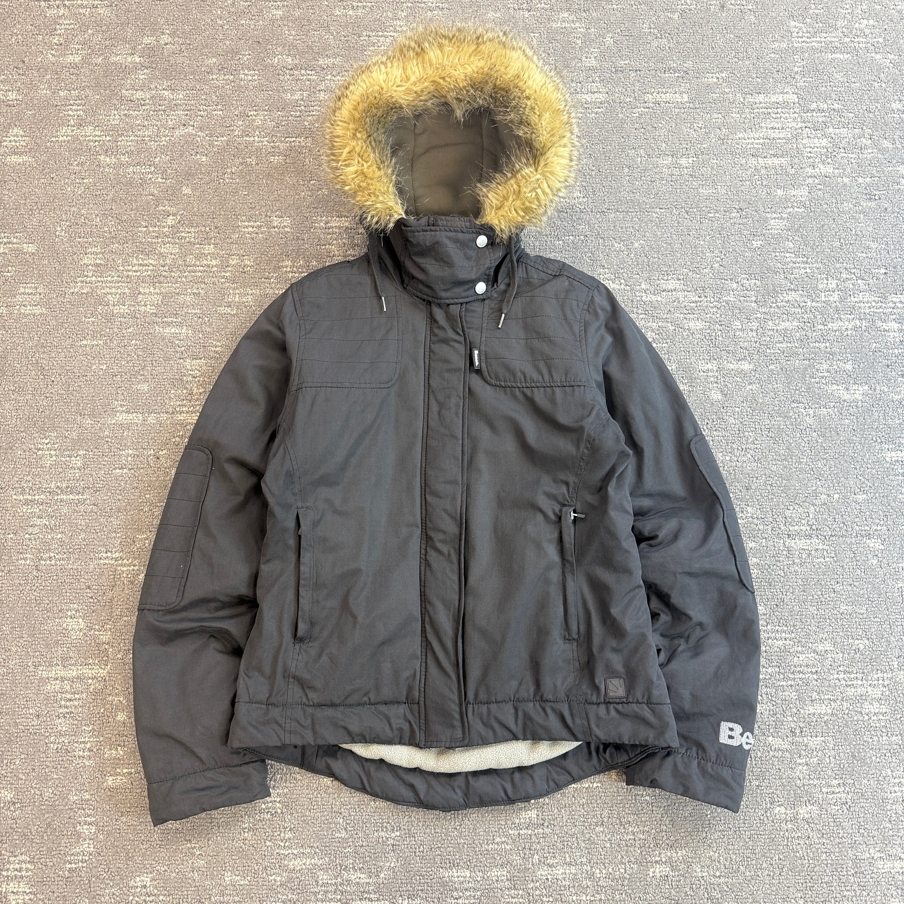 Bench 2000's technical fleece lined fur hood cropped jacket (M) wms