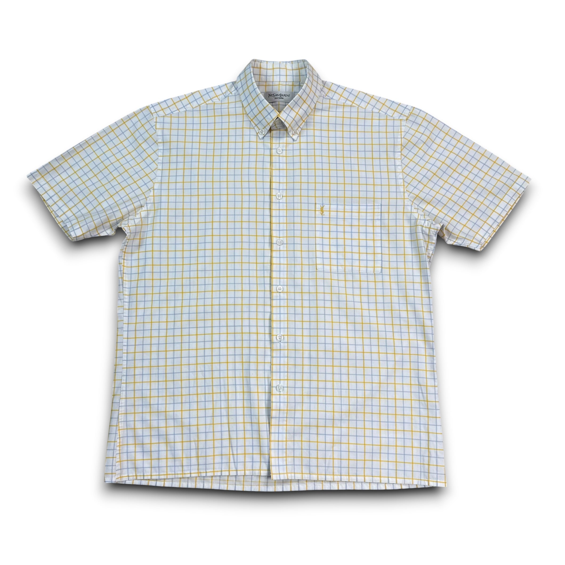 Yves saint laurent 2000's plaid embroidered YSL button up shirt (L)