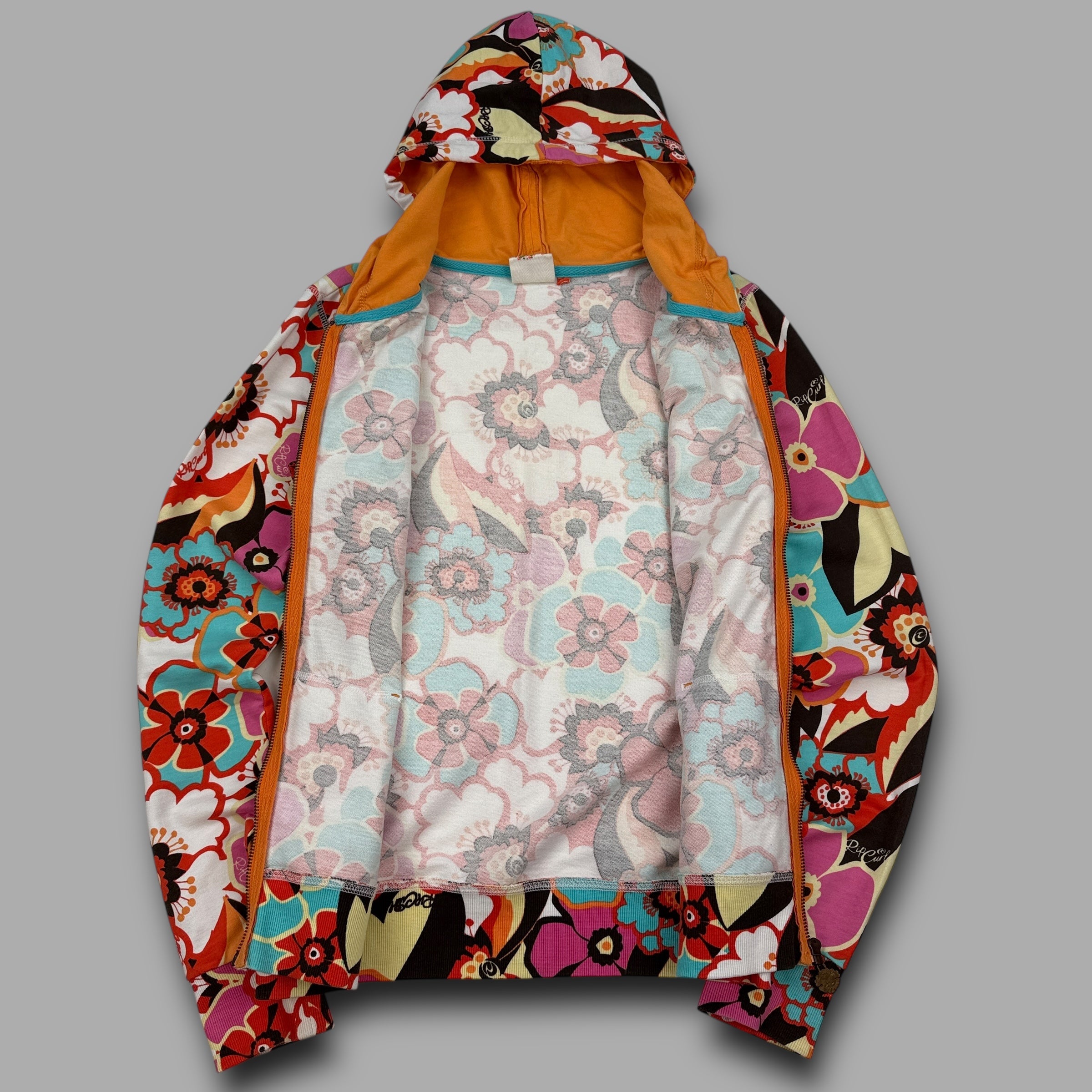 Ripcurl 2000's floral zip up hoodie with embroidery and contrasting hood (M) wms