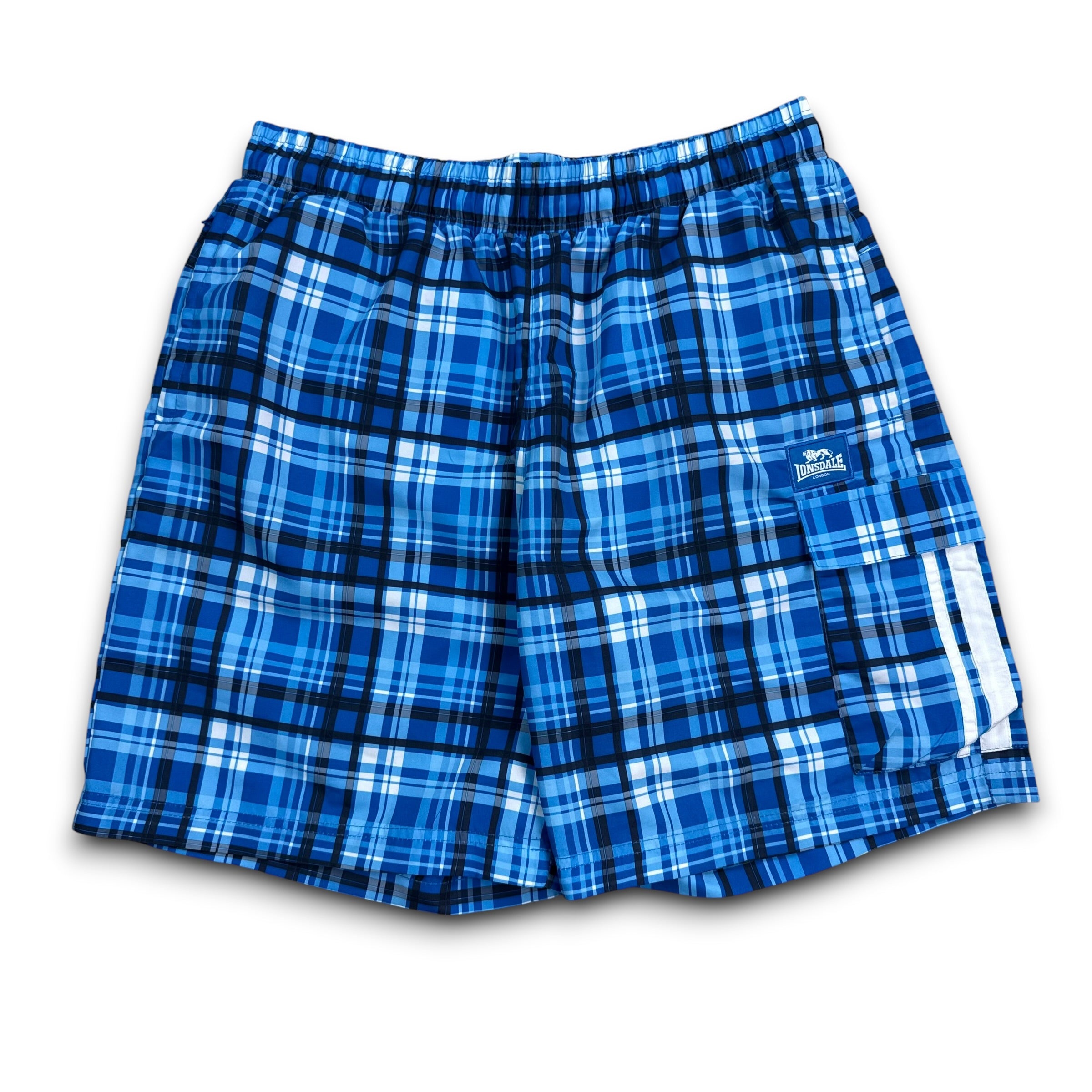Lonsdale 2000's baggy plaid blue swim shorts (M)