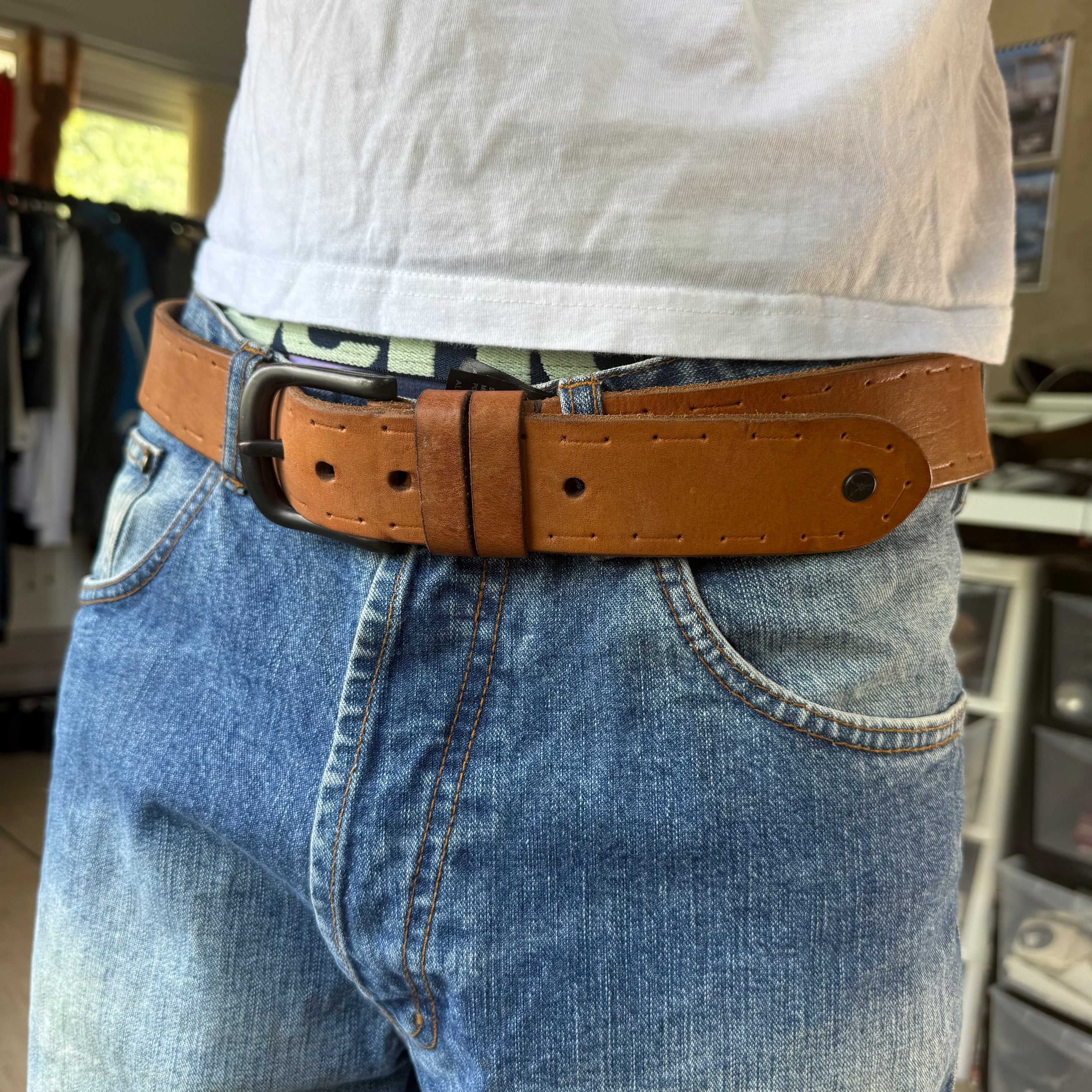 Allsaints 2000's light brown leather belt (OS)