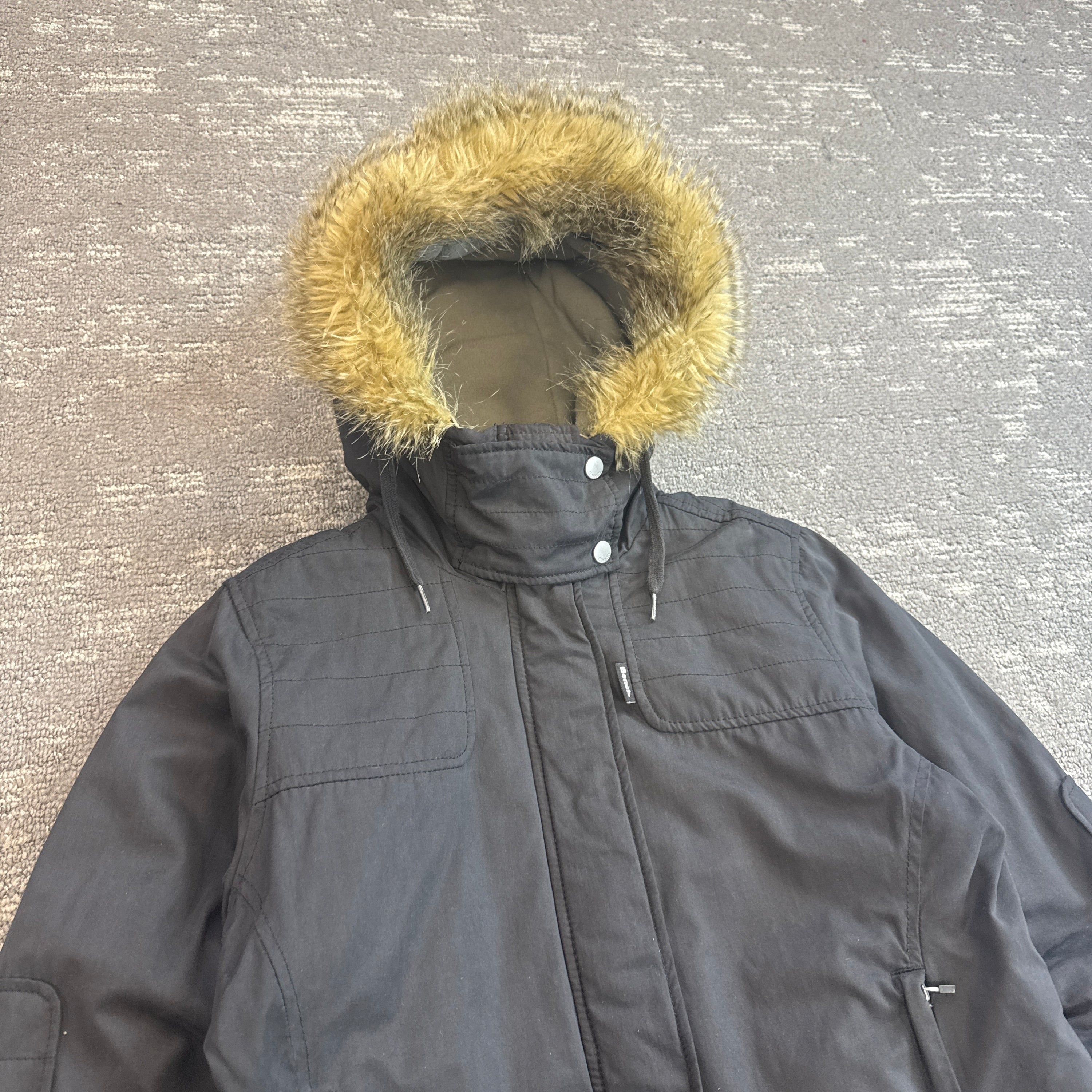 Bench 2000's technical fleece lined fur hood cropped jacket (M) wms