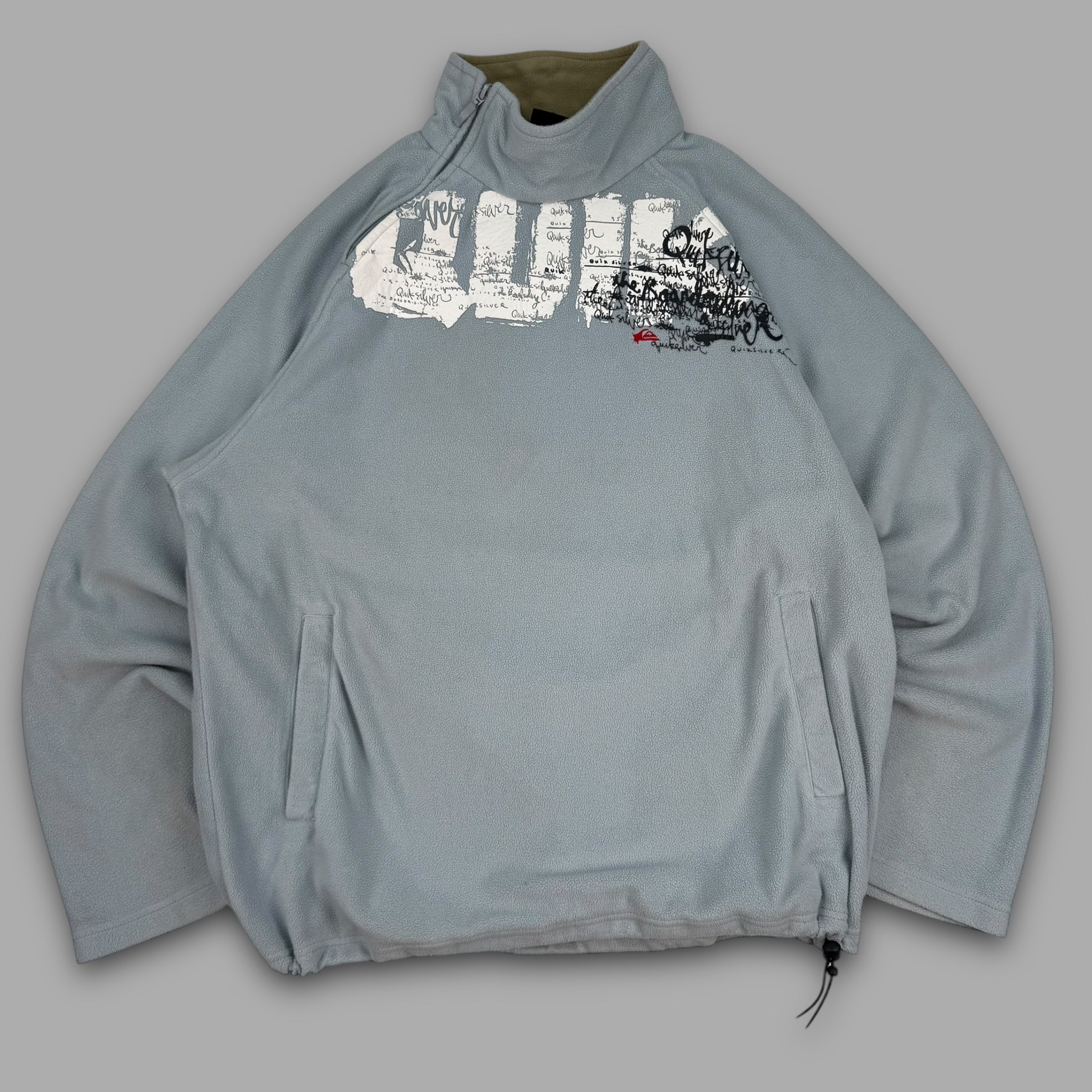 Quiksilver 2000's technical asymmetrical zip graphic spellout fleece (L)