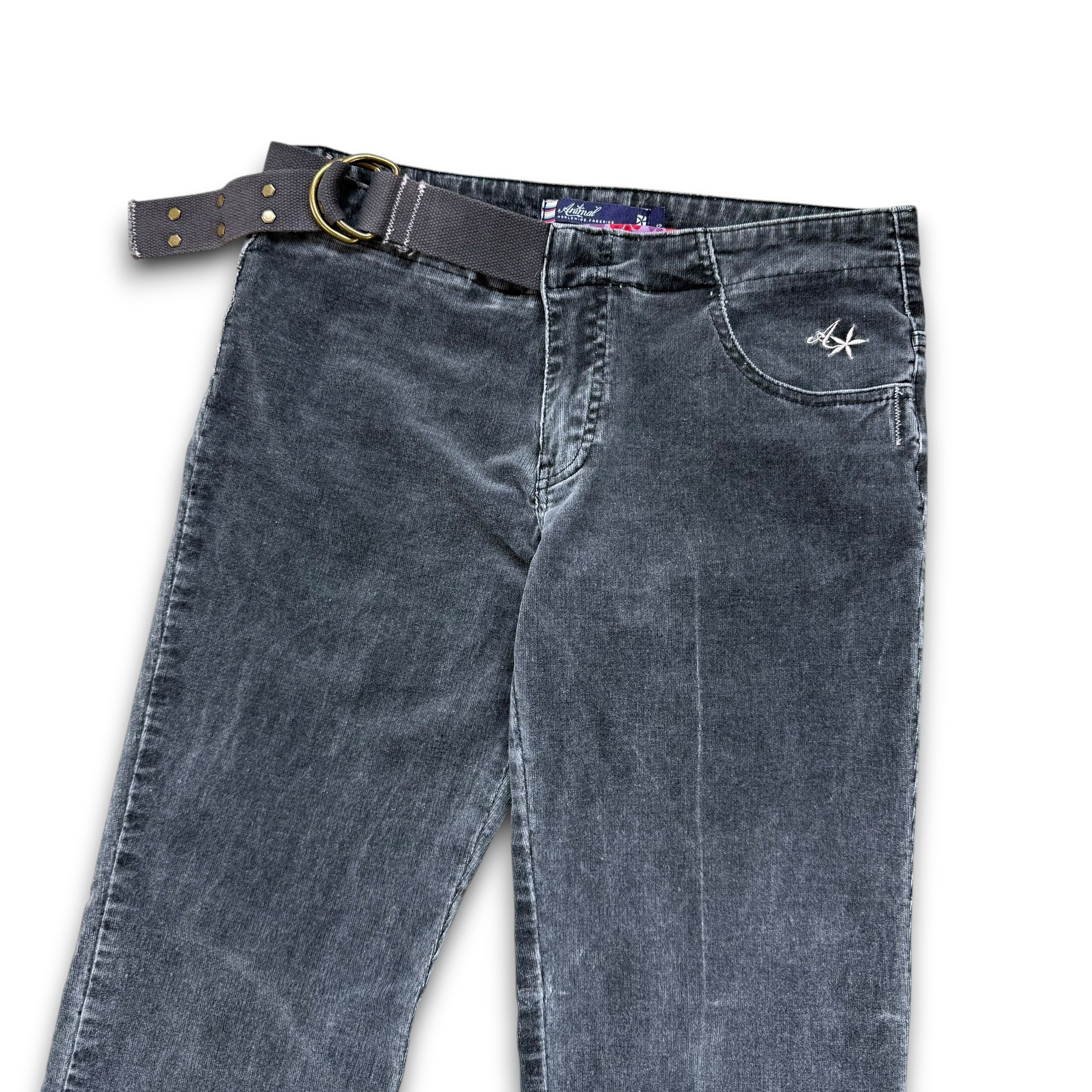 Animal 2000's corduroy stretch fit flare jeans with asymmetrical belt (L) wms