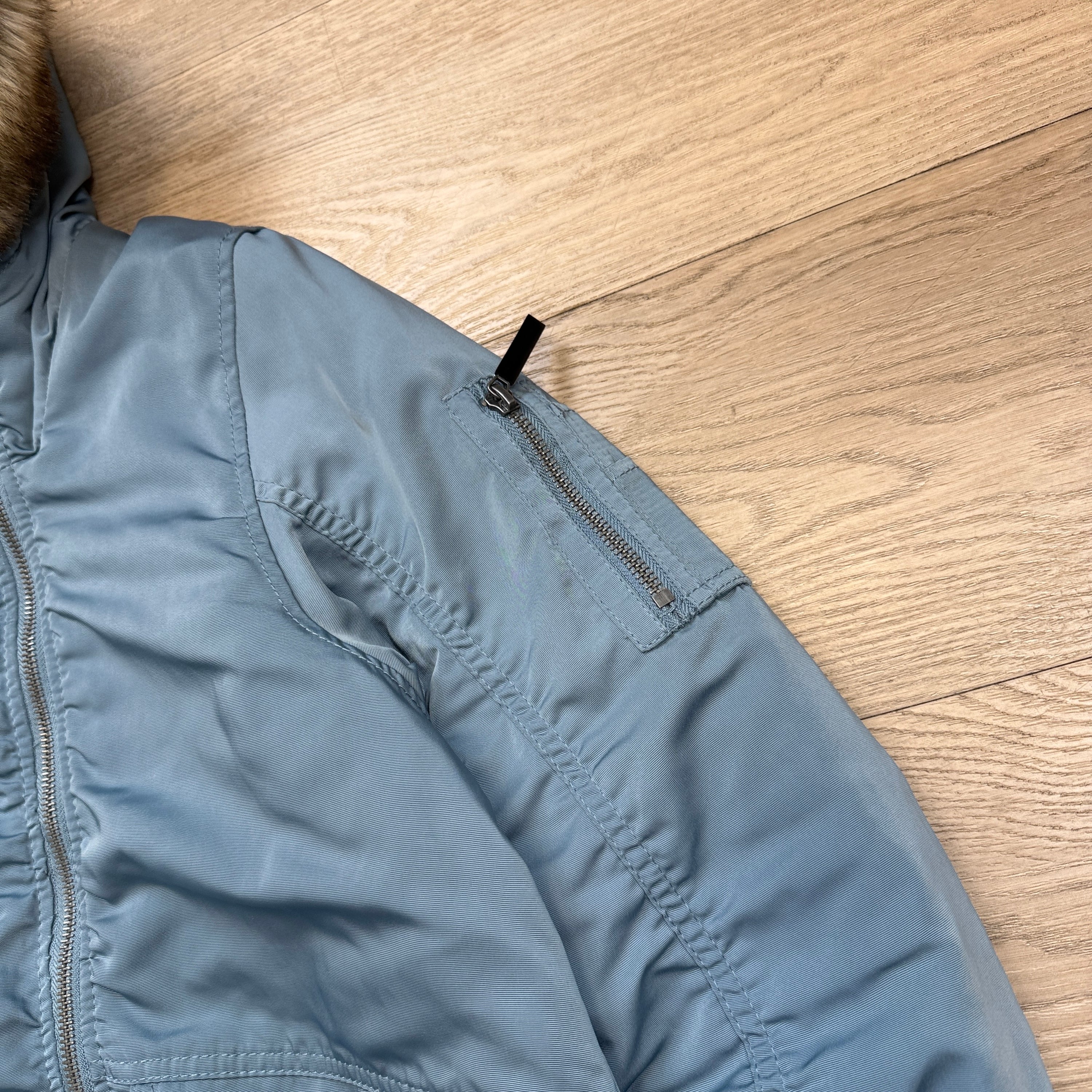 Bench 2000's asymmetrical zip fur hooded bomber jacket (L) wms