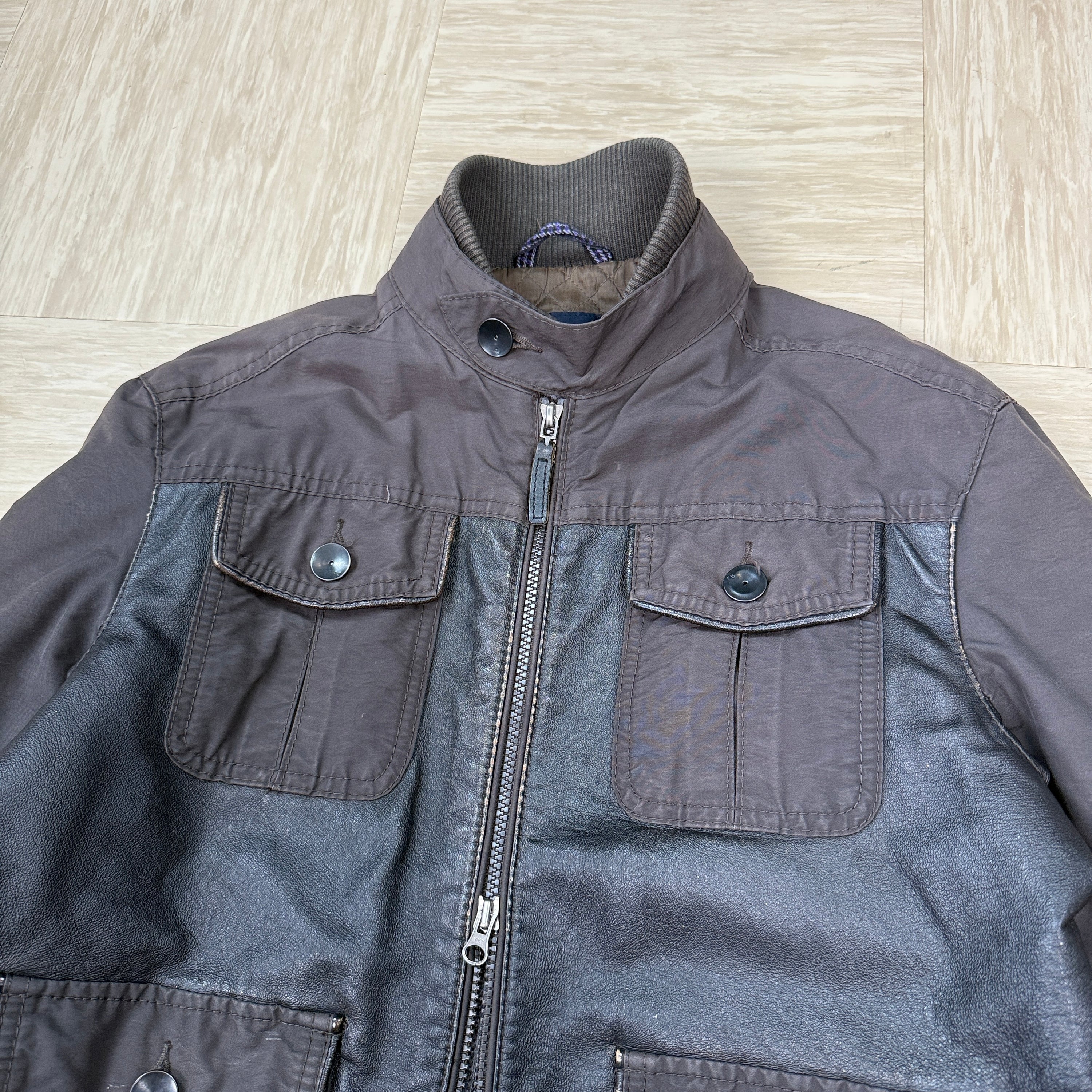 Armani 2000's multi-pocket leather hybrid jacket (S-M)