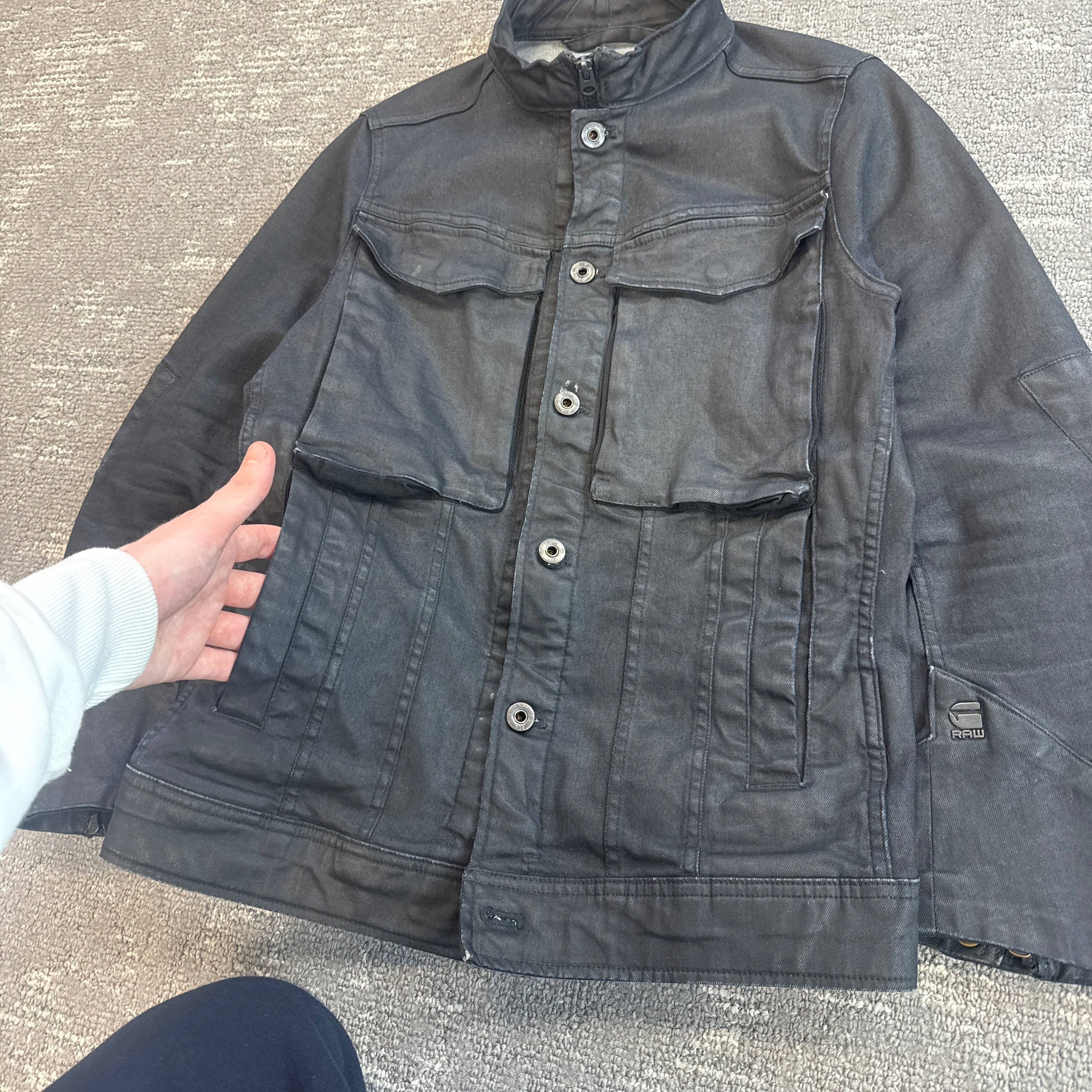 Gstar RAW multi-pocket zip up military wax jacket (S)