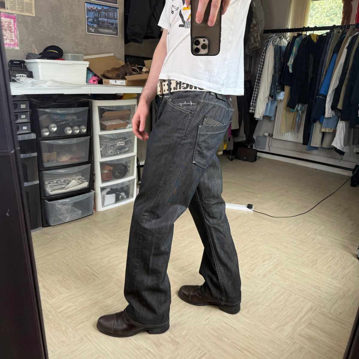Firetrap black seal 2000's pure indigo relaxed denim bootcut jeans (S)