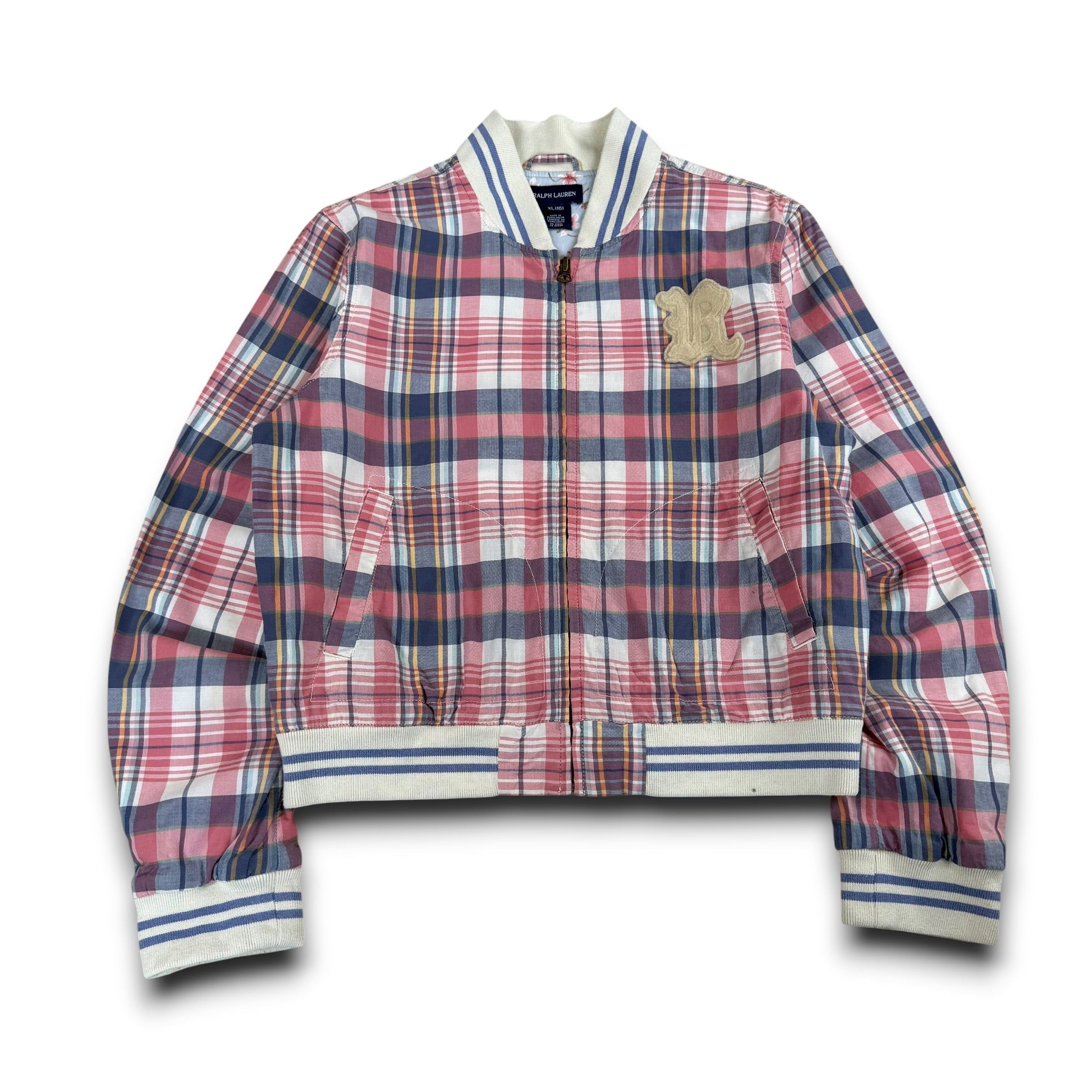 Ralph Lauren 2000's plaid cropped zip up track jacket (XS)