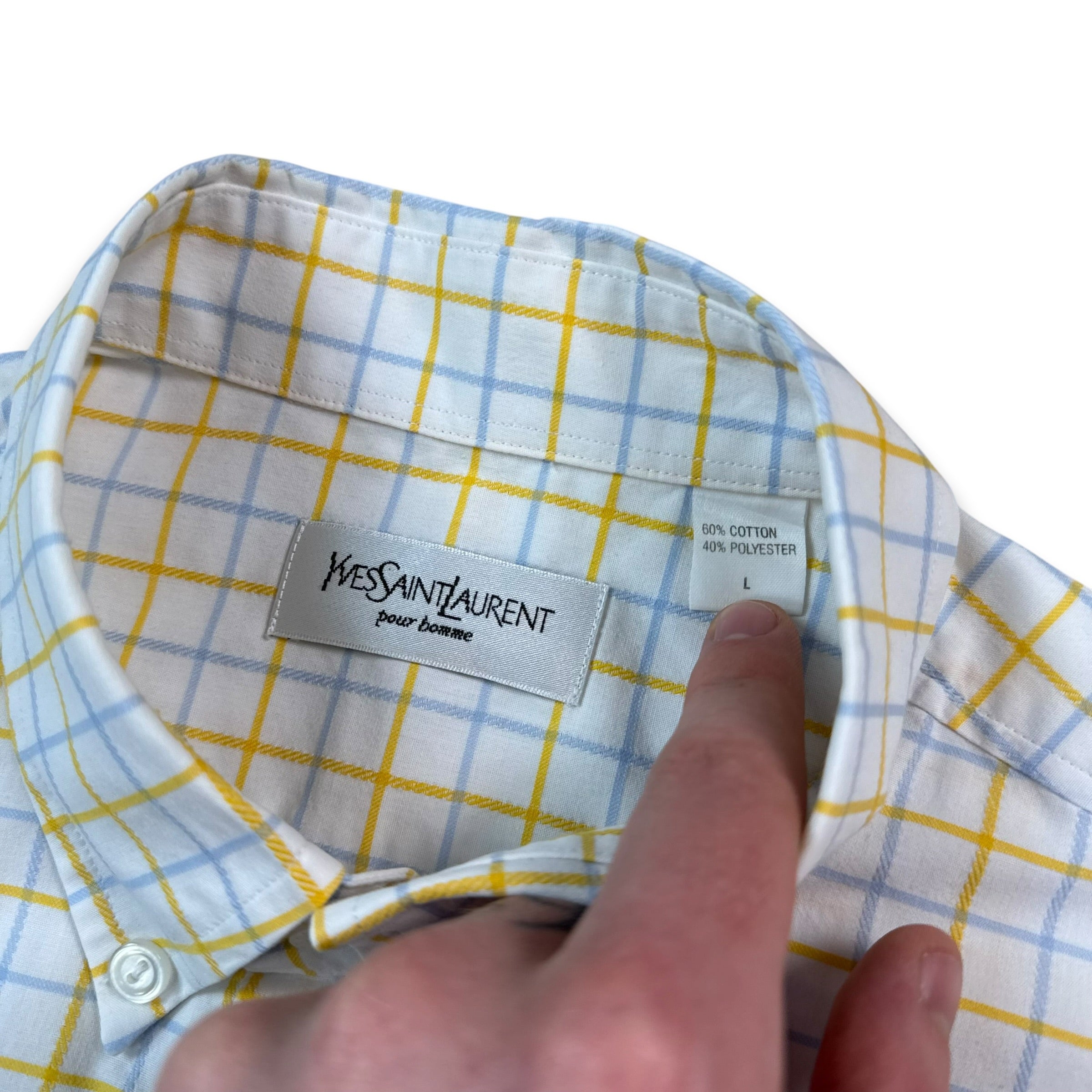 Yves saint laurent 2000's plaid embroidered YSL button up shirt (L)