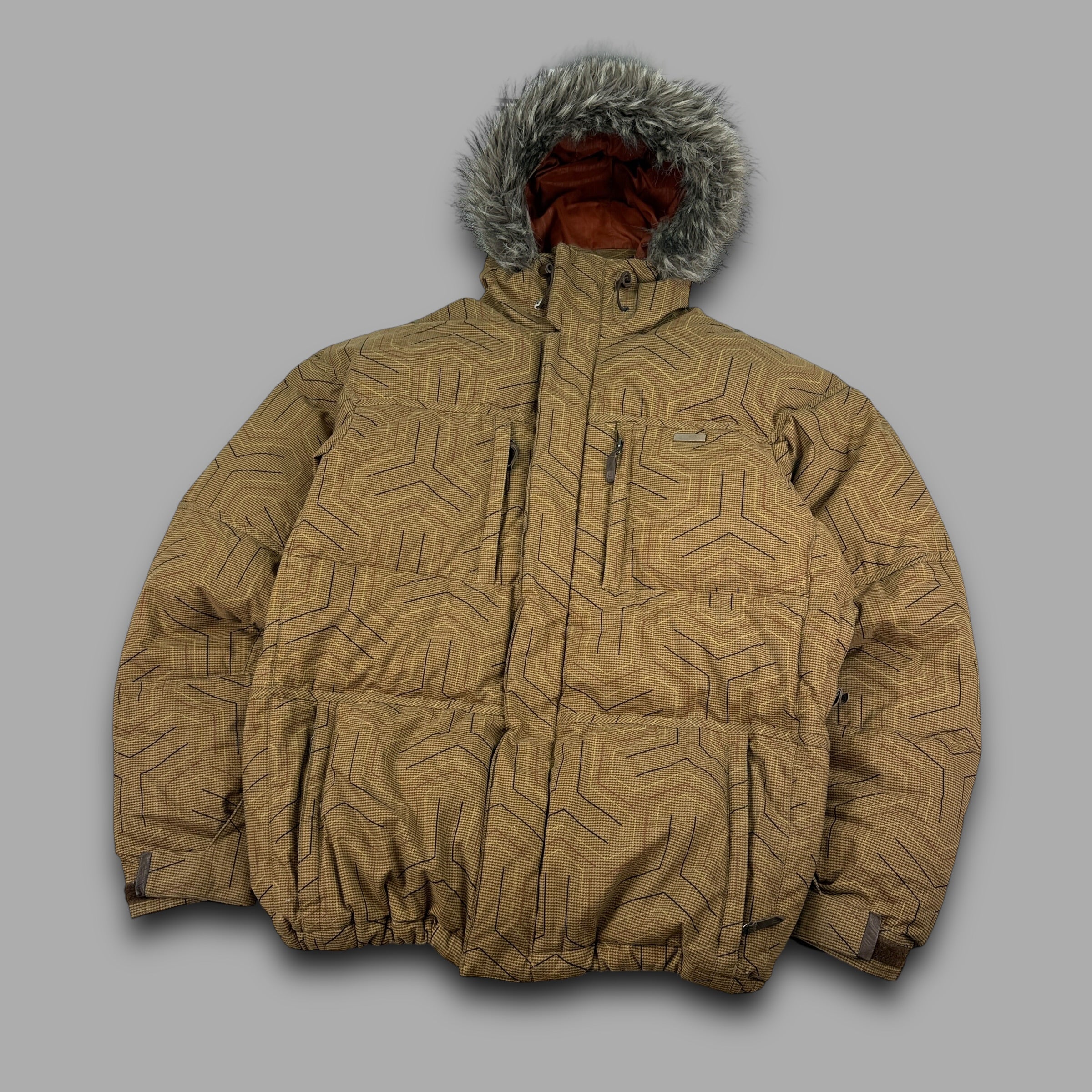 Burton 2000's technical vented monogram ski jacket with fur hood (L)