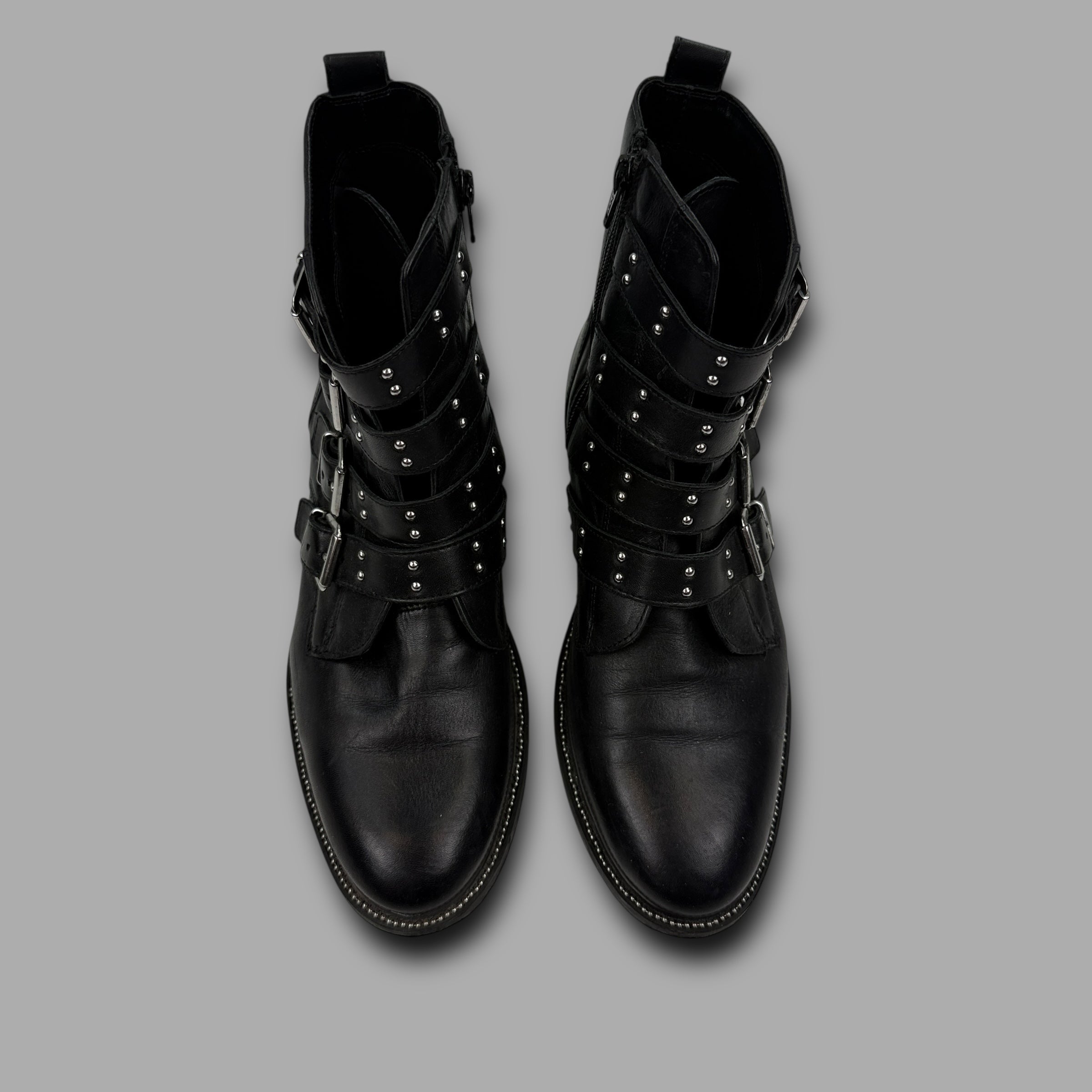 Carvela strap black leather studded buckle ankle boots (UK7)