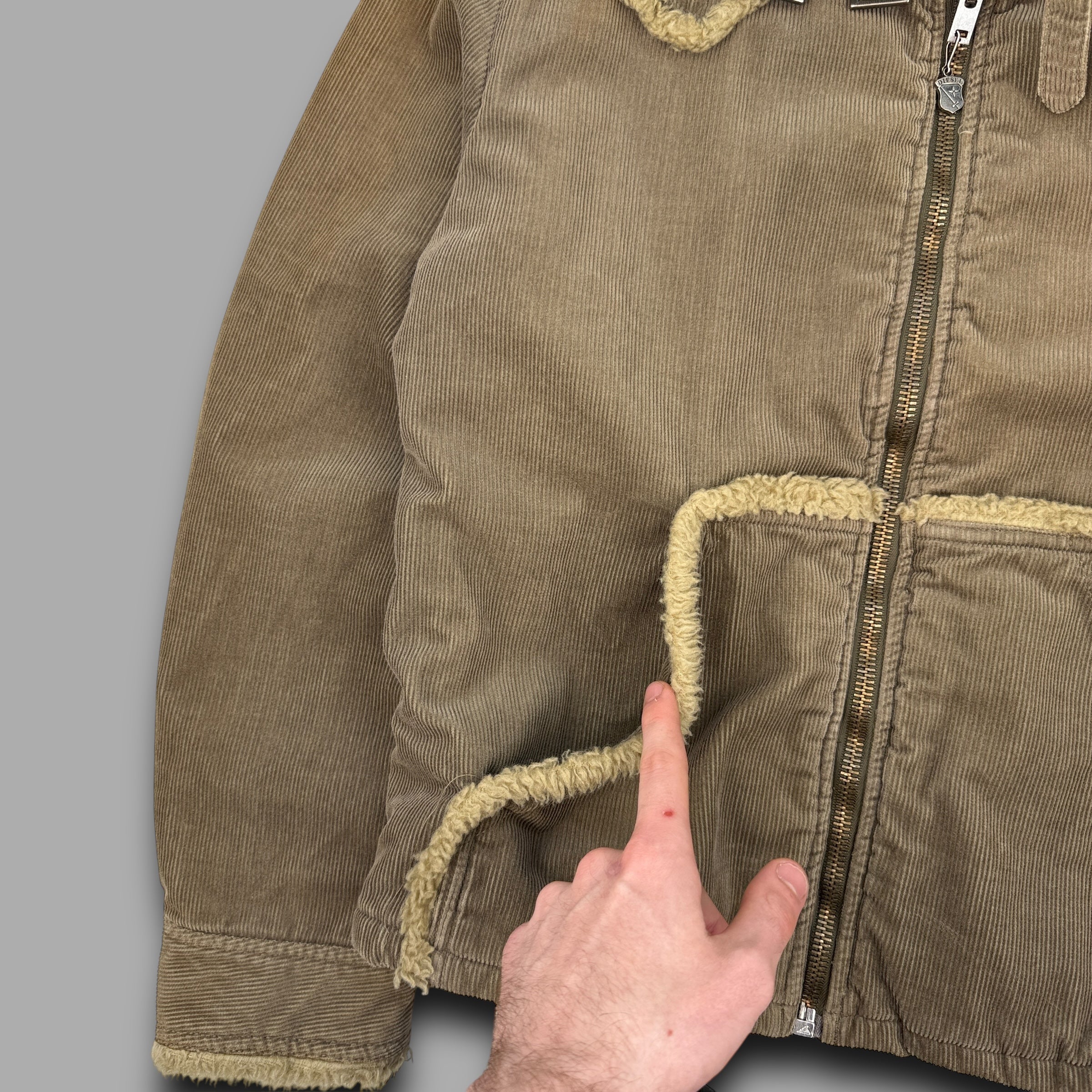 Diesel 2000's sherpa lined full-zip corduroy bomber jacket (L)