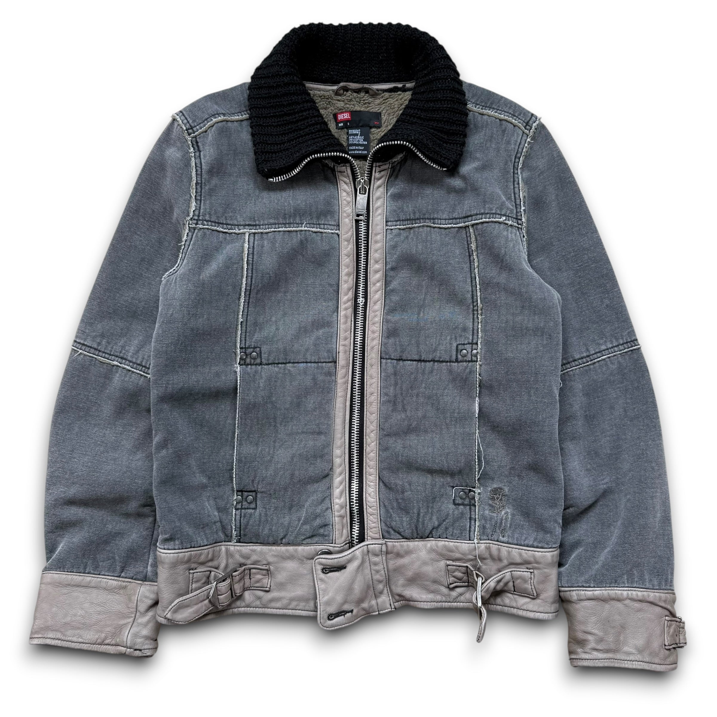 Diesel 2000's distressed panelled fitted high collar jacket (S)