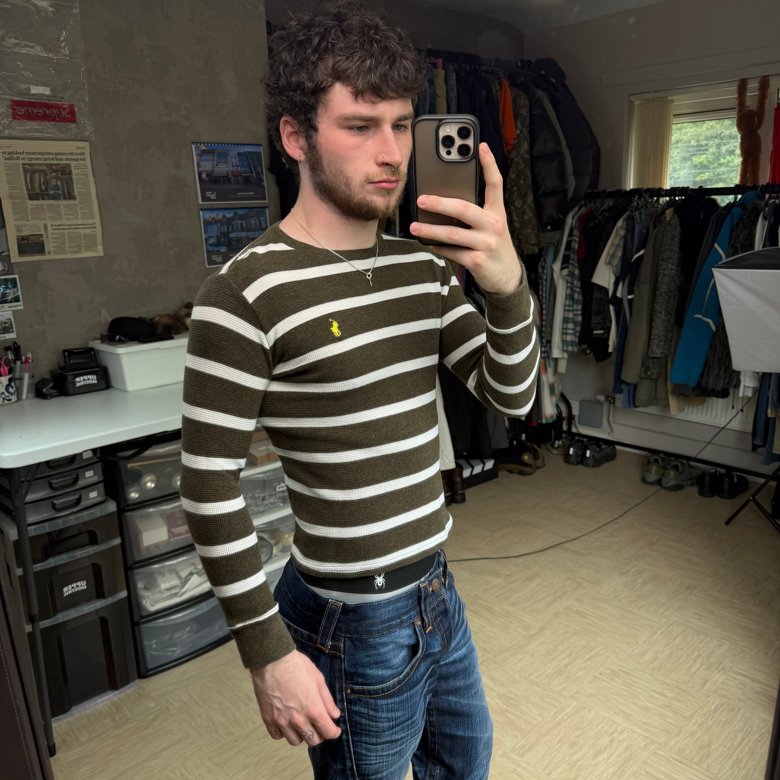 Ralph Lauren 2000's fitted horizontal stripe waffle knit long sleeve (XS)