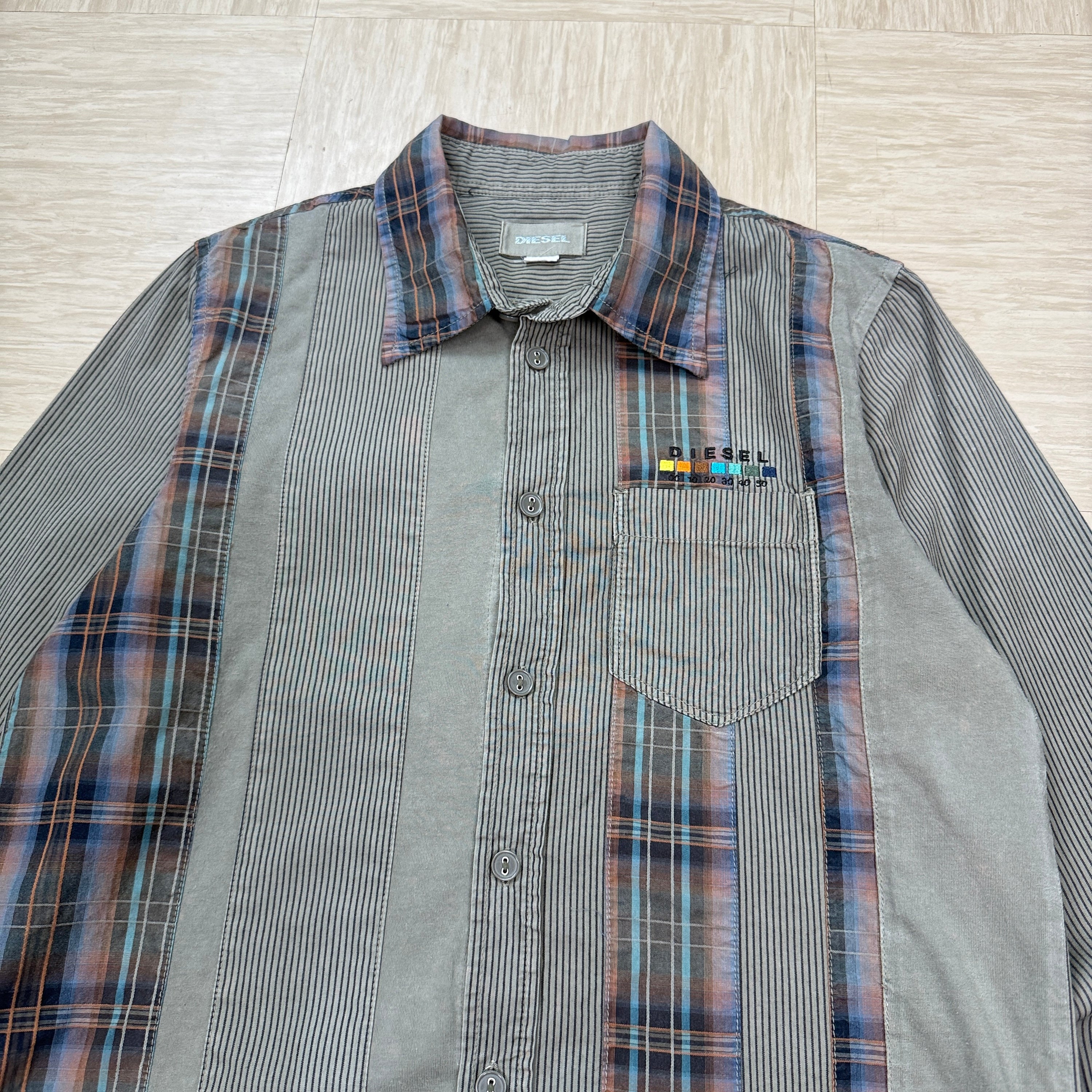 Diesel 2000's panelled plaid button up shirt (S)