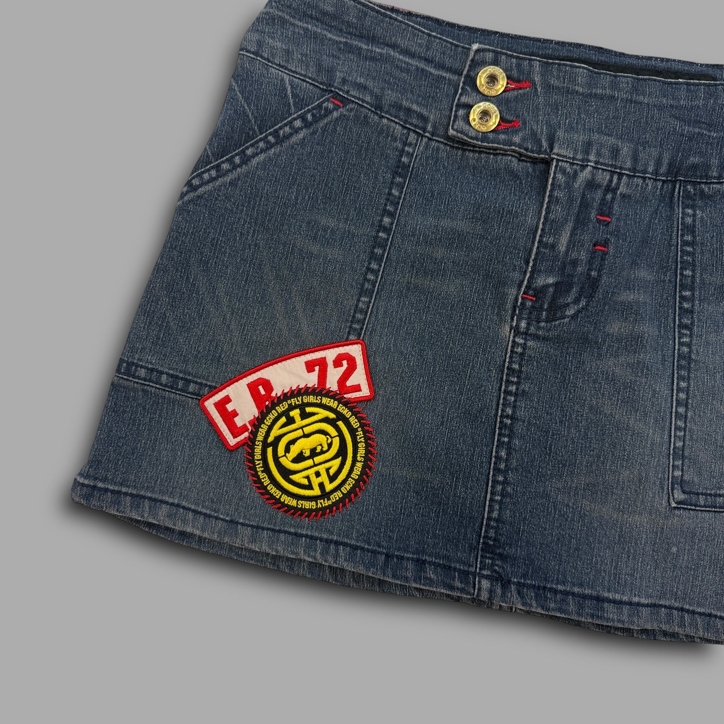 Ecko 2000's technical embroidered denim mini skirt (S)