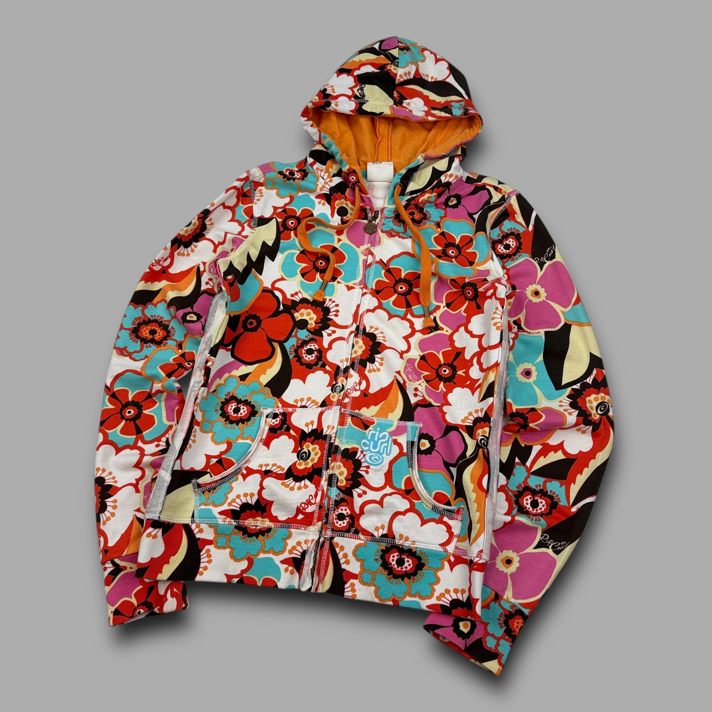 Ripcurl 2000's floral zip up hoodie with embroidery and contrasting hood (M) wms