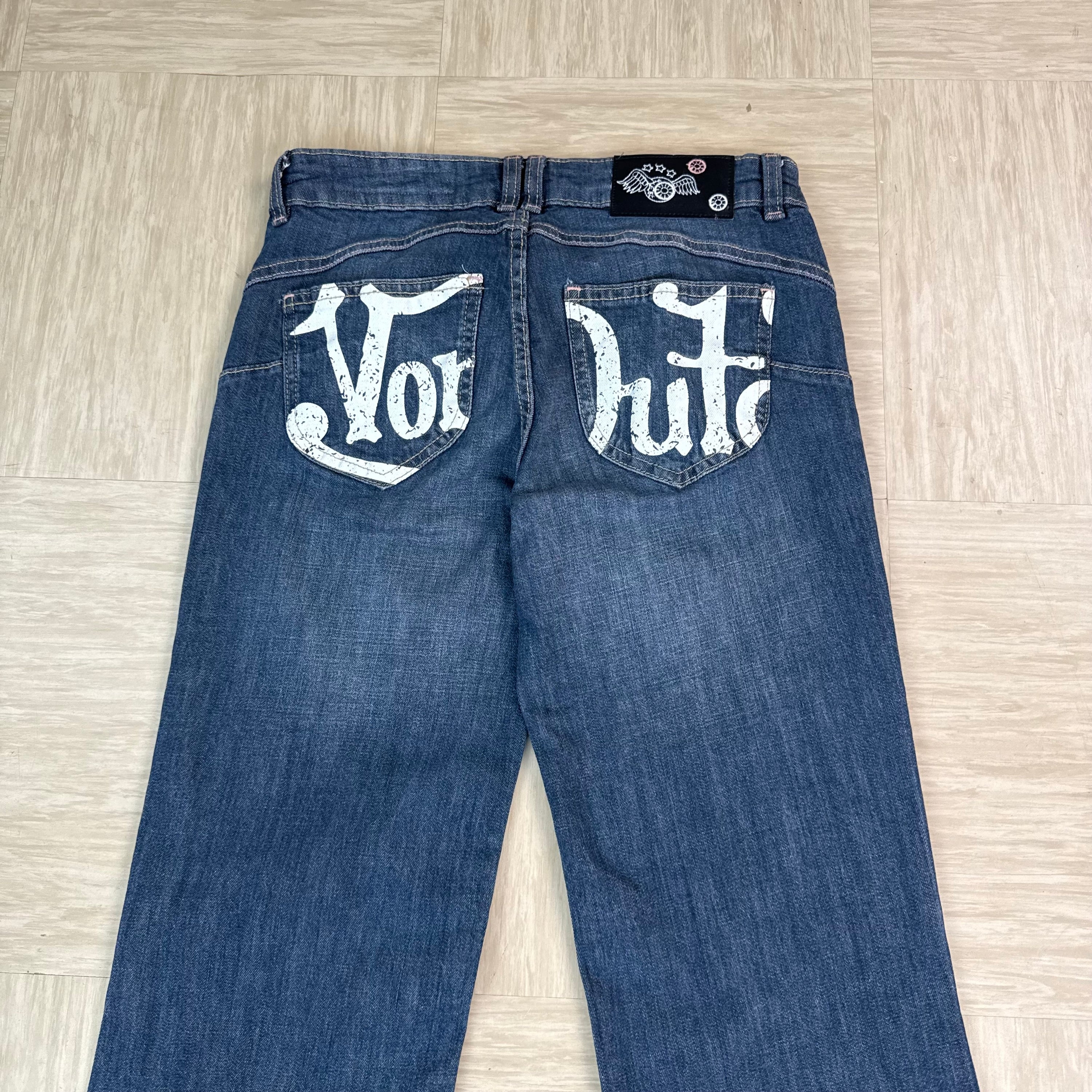 Von Dutch x Bershka graphic relaxed denim bootcut jeans (M) wms