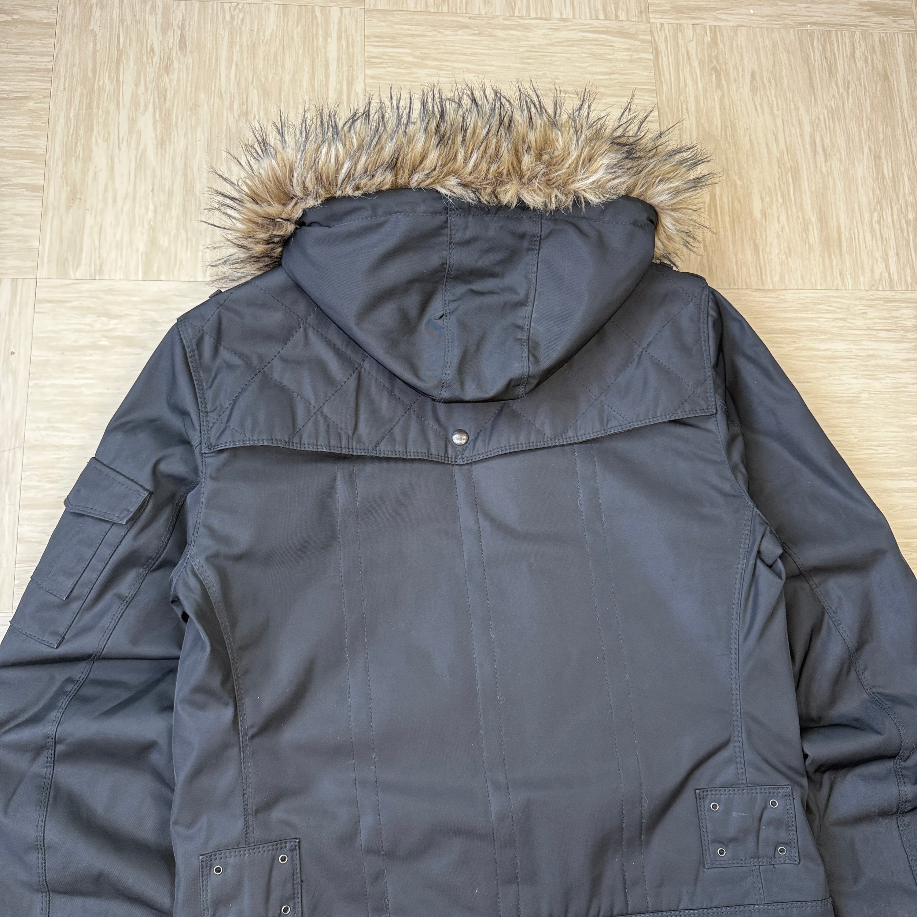 Hugo boss 2000's orange tab technical thermor nylon bomber jacket with fur hood (L)
