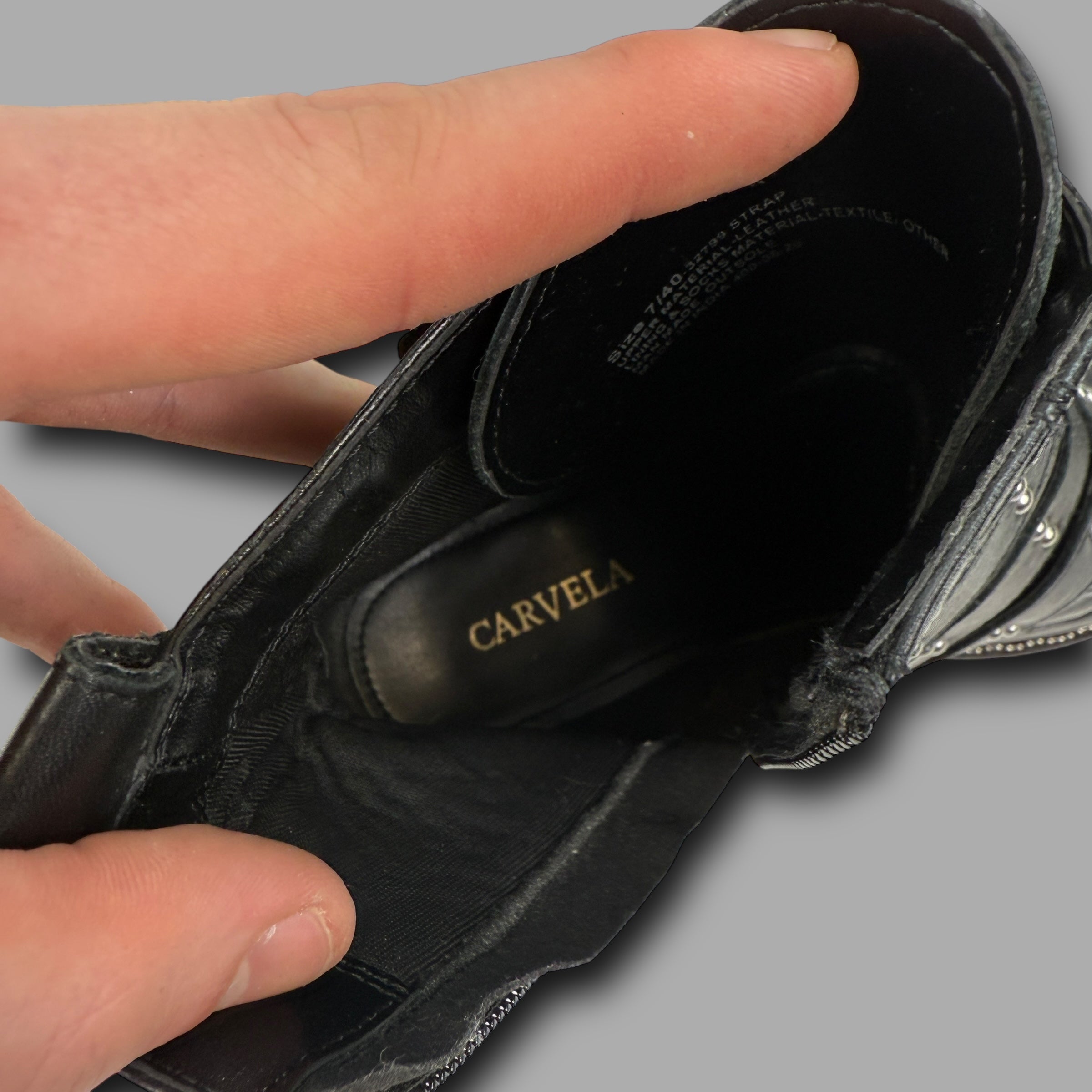 Carvela strap black leather studded buckle ankle boots (UK7)