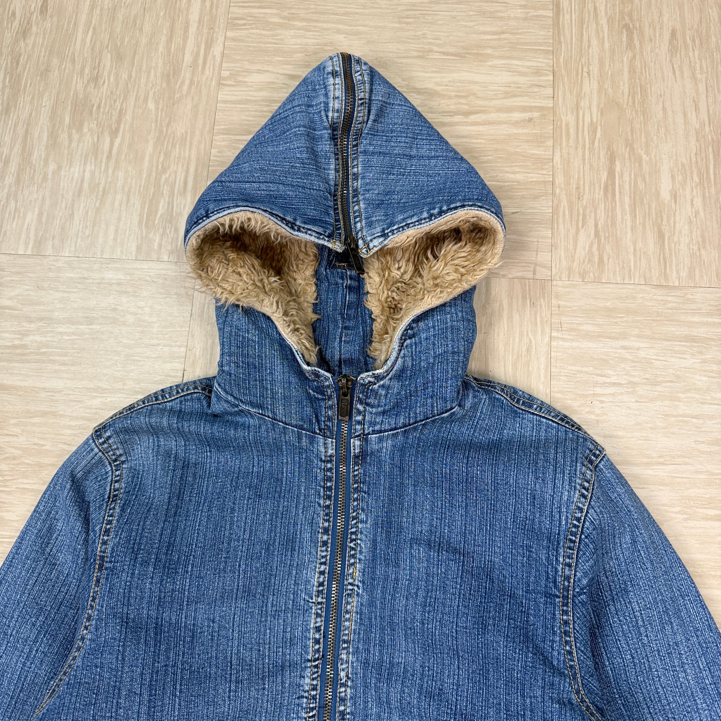 Lee 2000's split fur hood cropped denim jacket (XS)