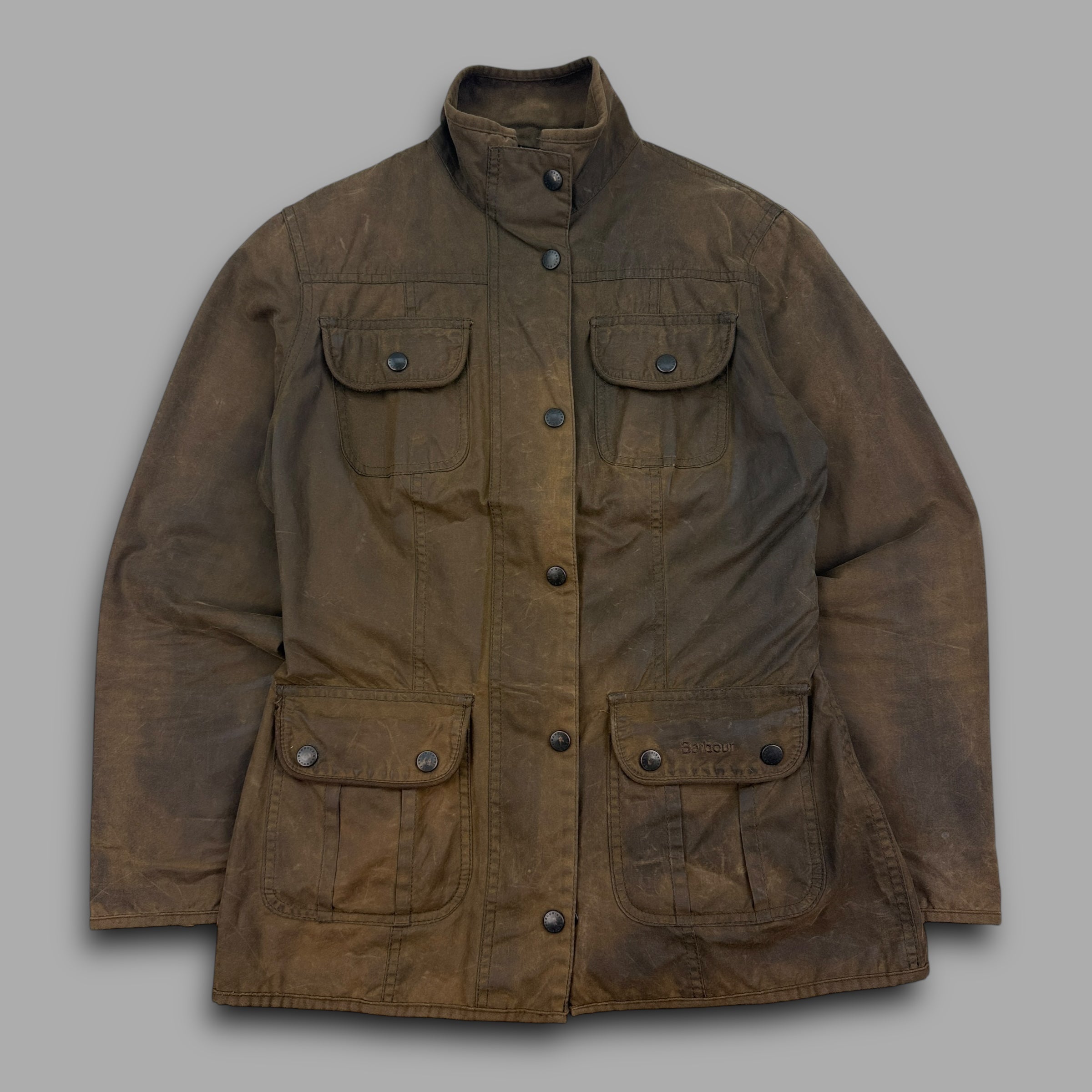 Barbour 2000's waxed zip up multi pocket utility jacket (S) wms