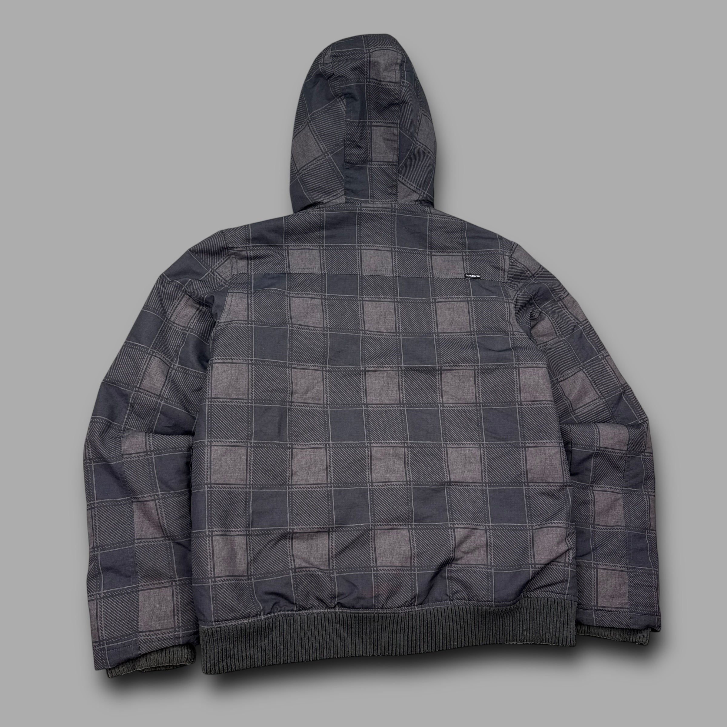 Quiksilver 2000's technical plaid fur hood bomber style jacket (S)