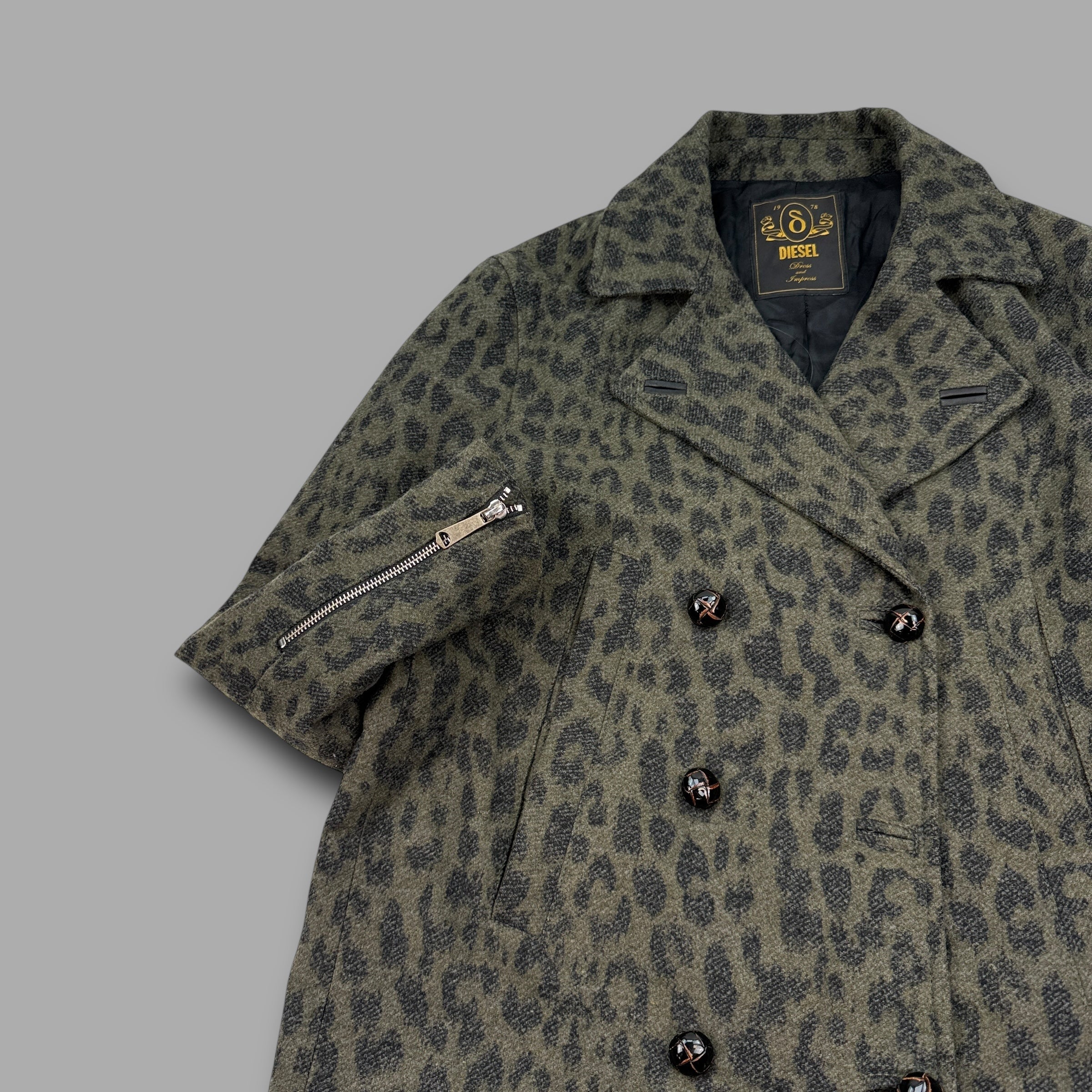 Diesel 2000's double breasted leopard peacoat (L) wms
