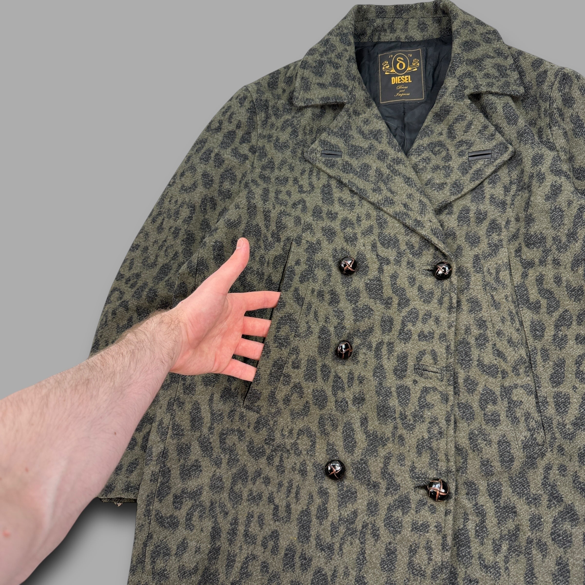Diesel 2000's double breasted leopard peacoat (L) wms