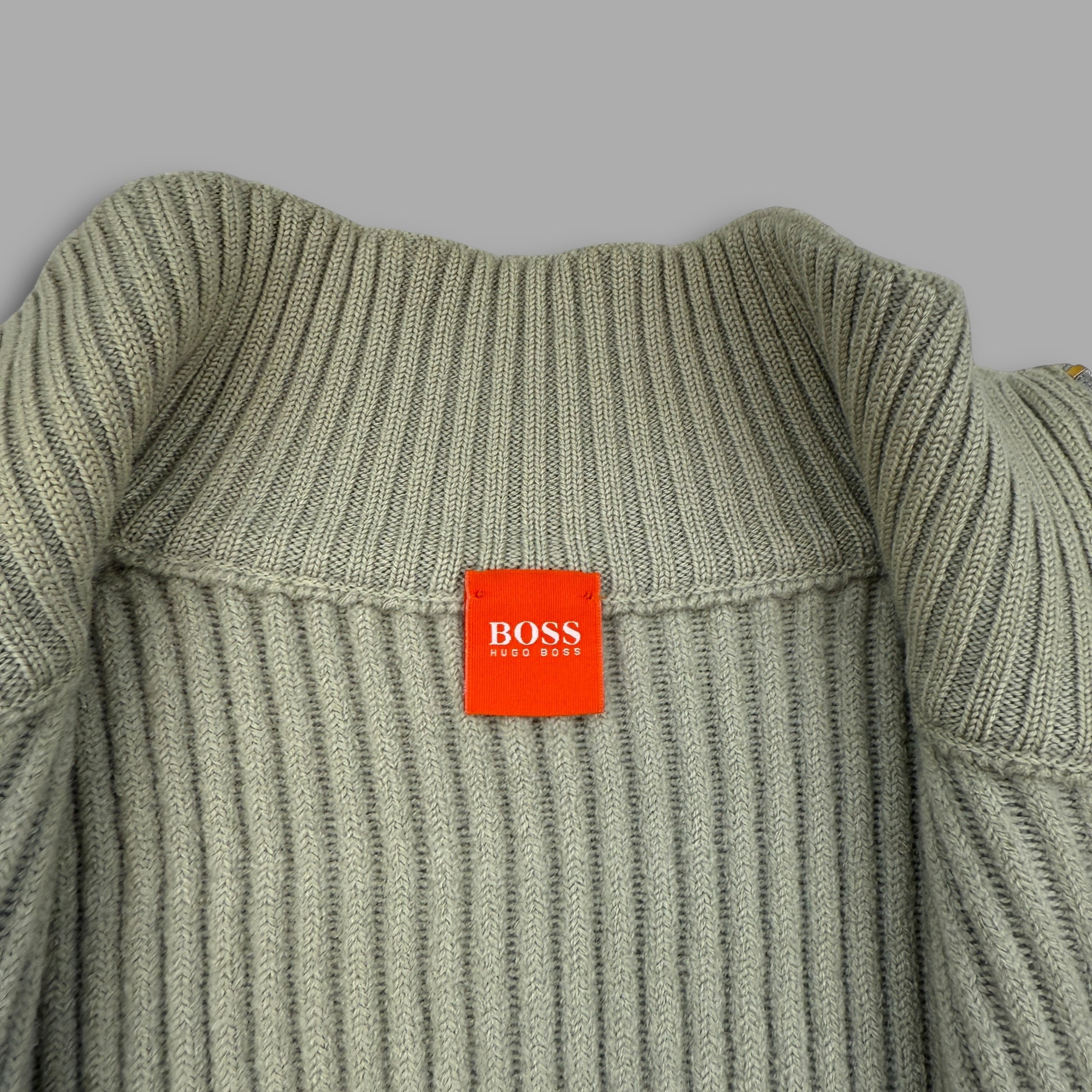 Hugo boss 2000's orange tab chunky knit full zip cardigan (XS)