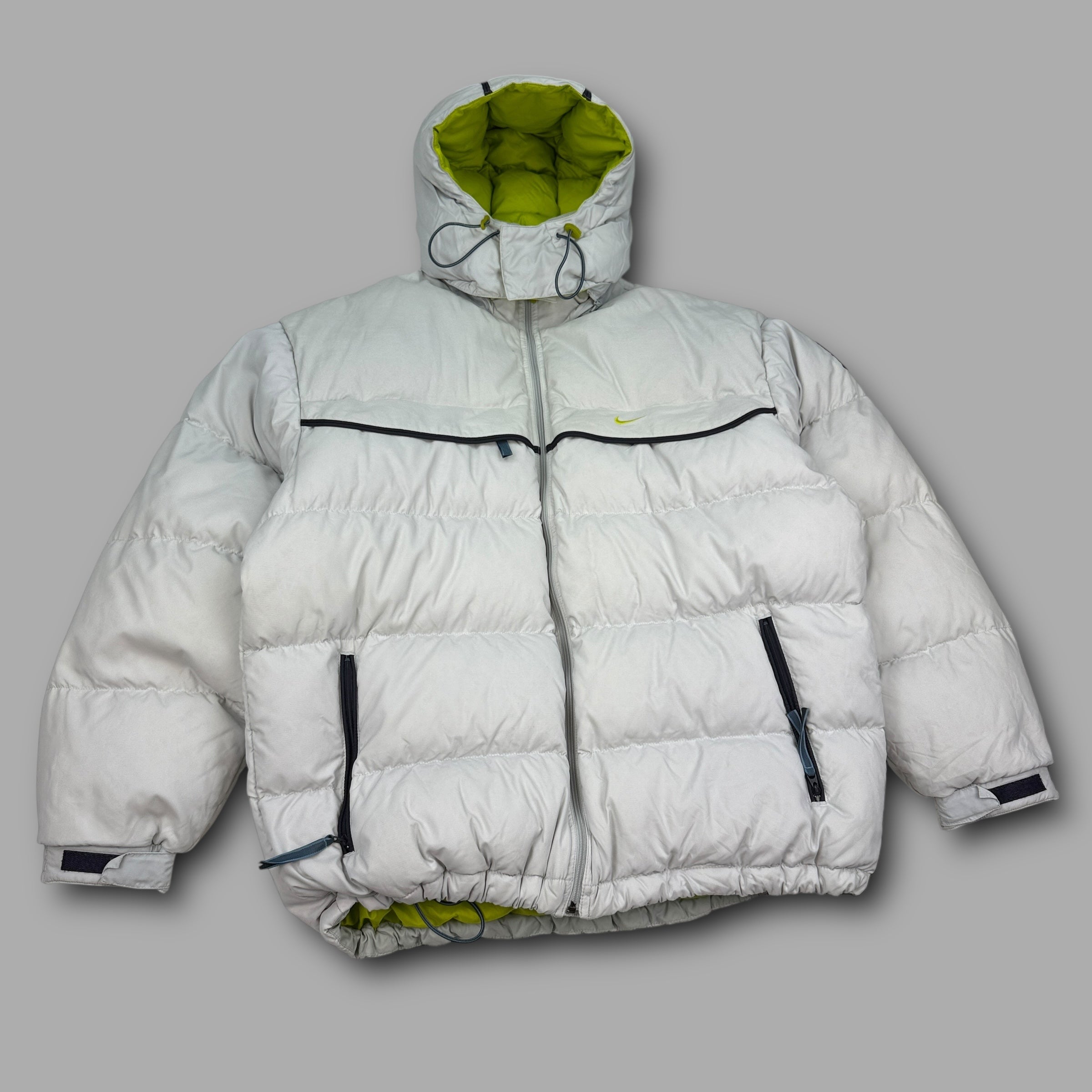 Nike 1990's technical mini swoosh multi pocket downfilled puffer jacket (M)