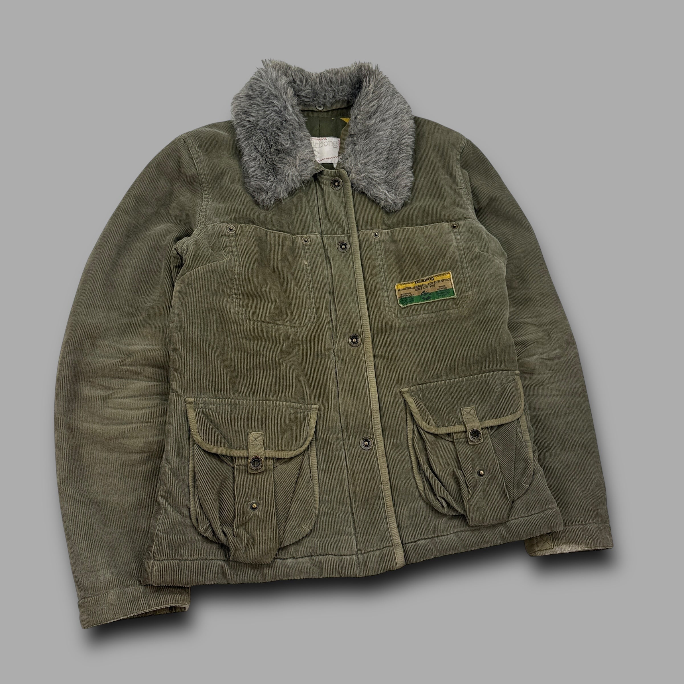 Billabong 2000's corduroy multi-pocket fur collar zip-up jacket (S)