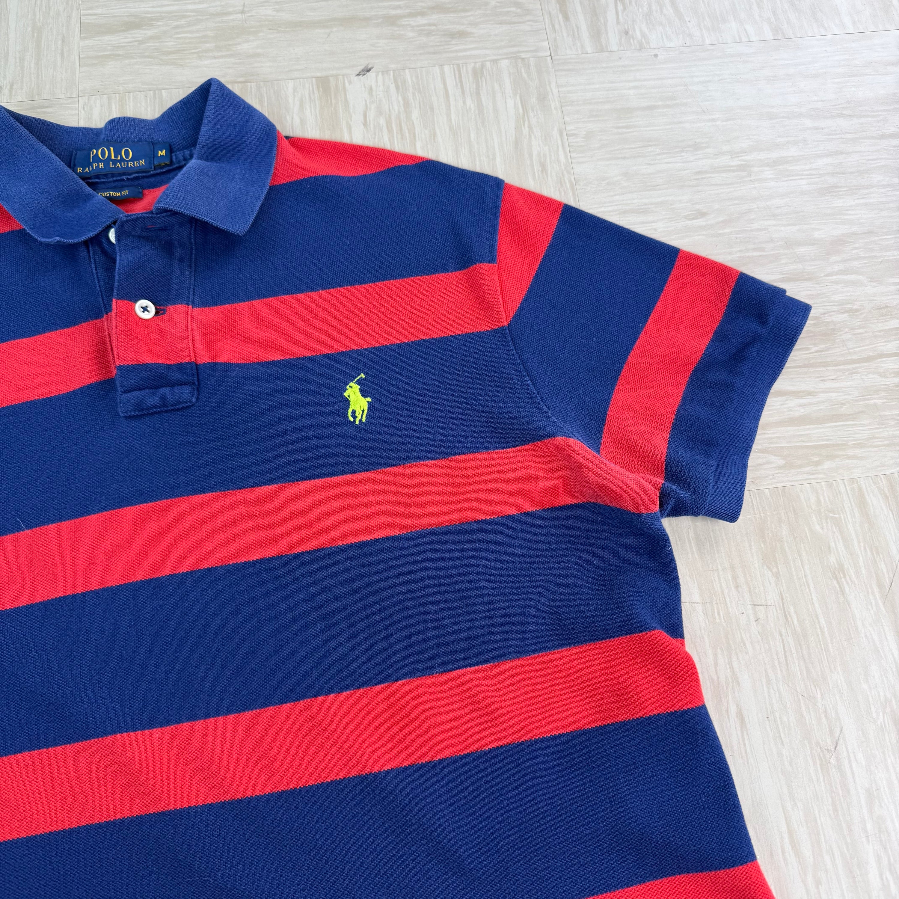 Ralph Lauren 2000's embroidered horizontal stripe button up polo shirt (M)