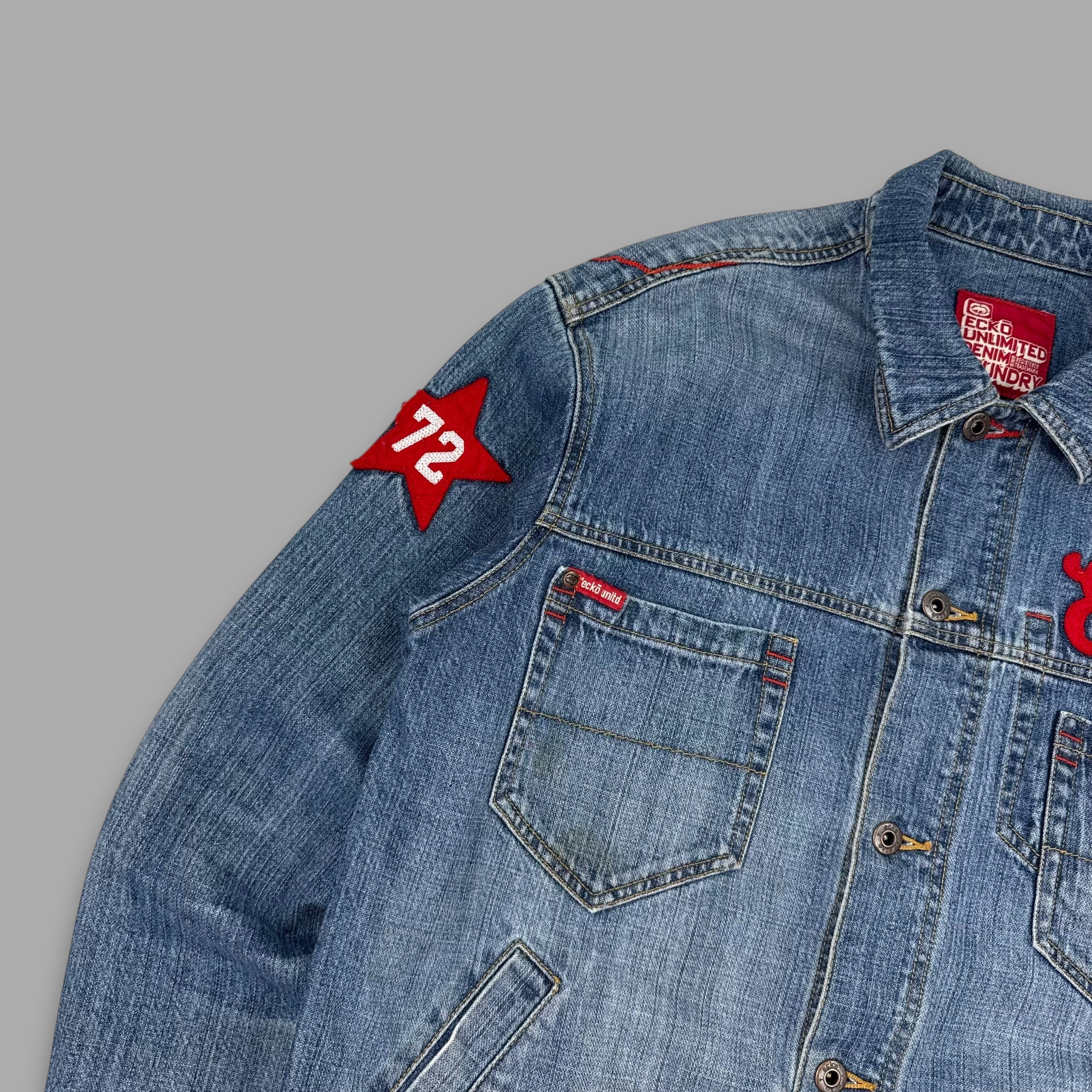 Ecko 2000's embroidered graphic denim jacket (M)