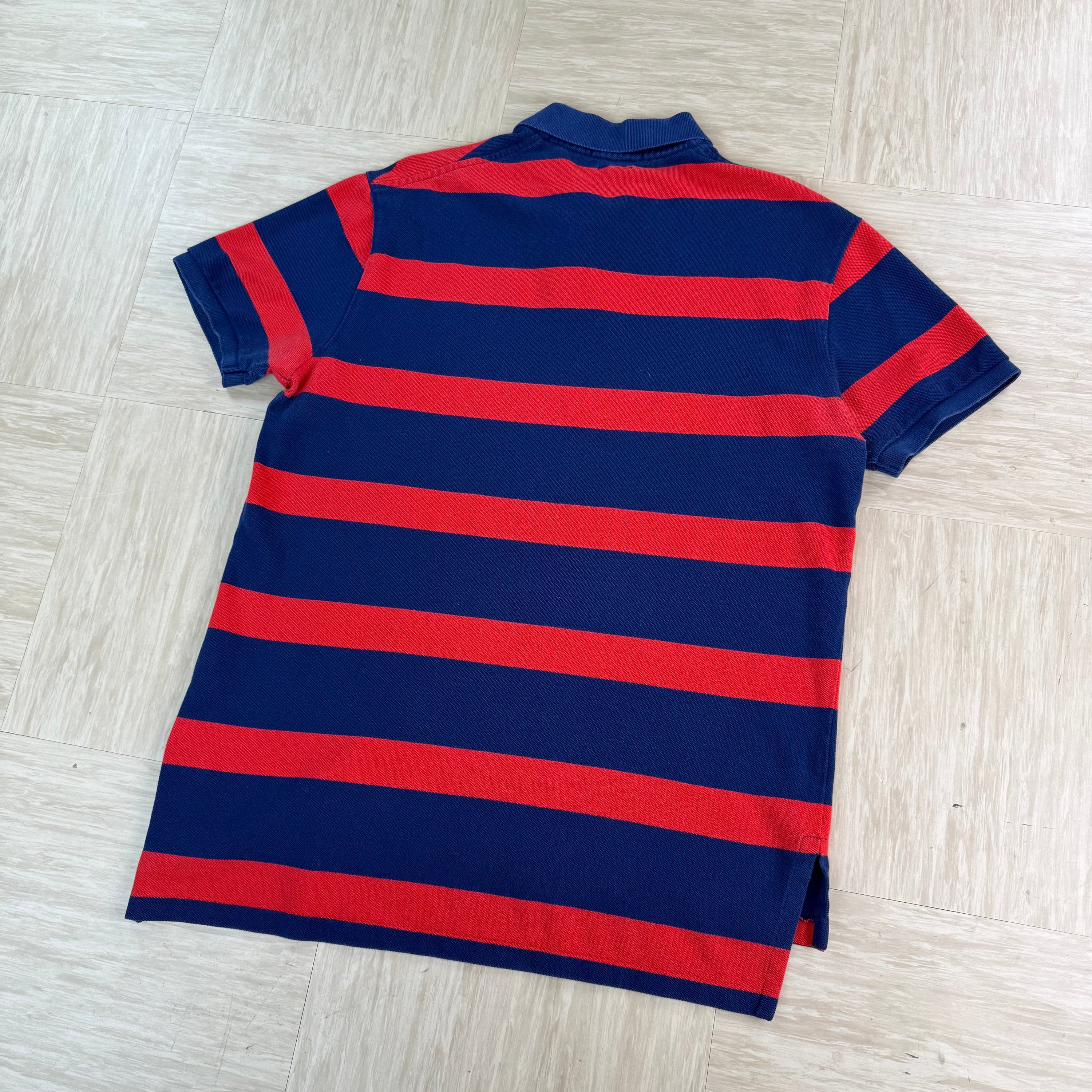 Ralph Lauren 2000's embroidered horizontal stripe button up polo shirt (M)