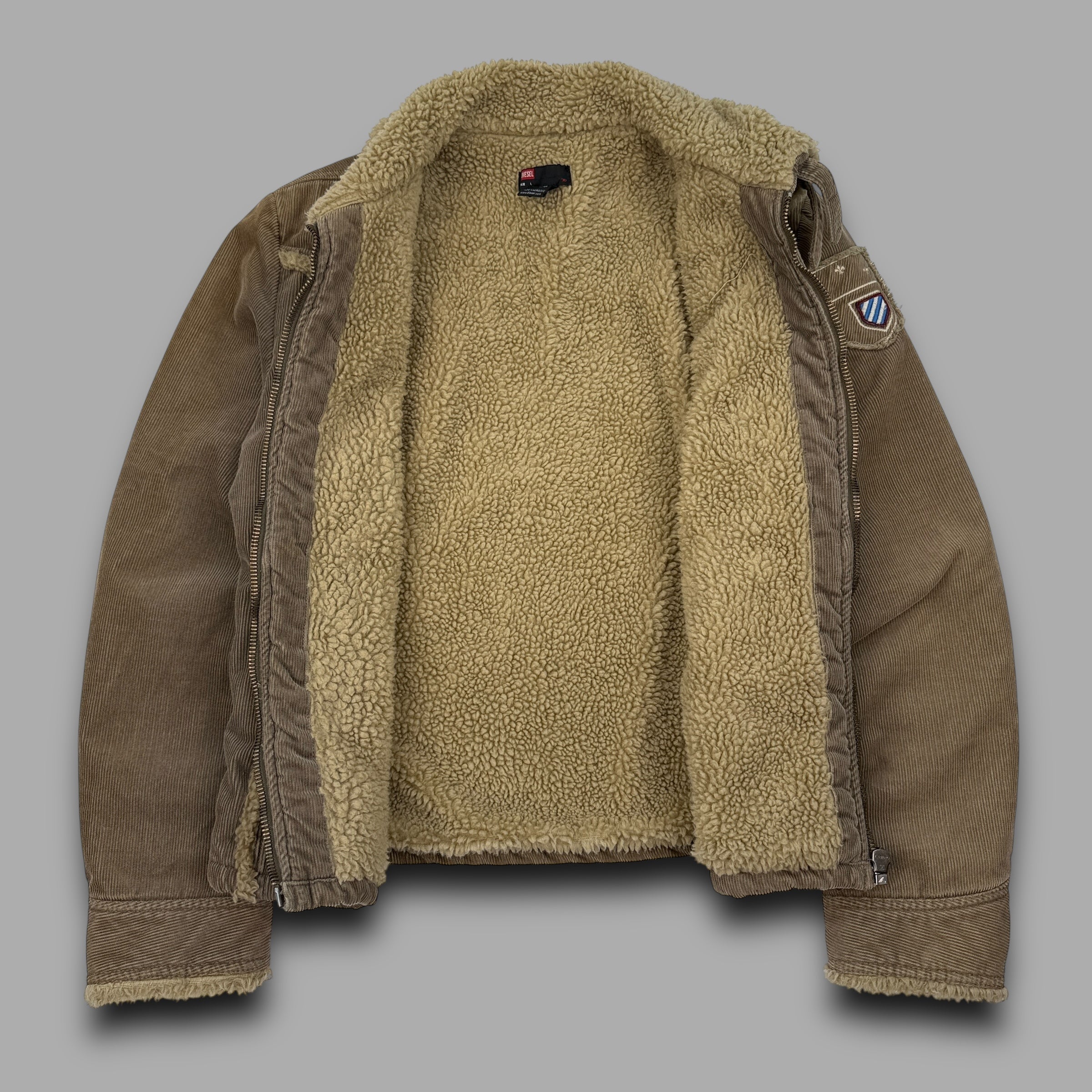 Diesel 2000's sherpa lined full-zip corduroy bomber jacket (L)