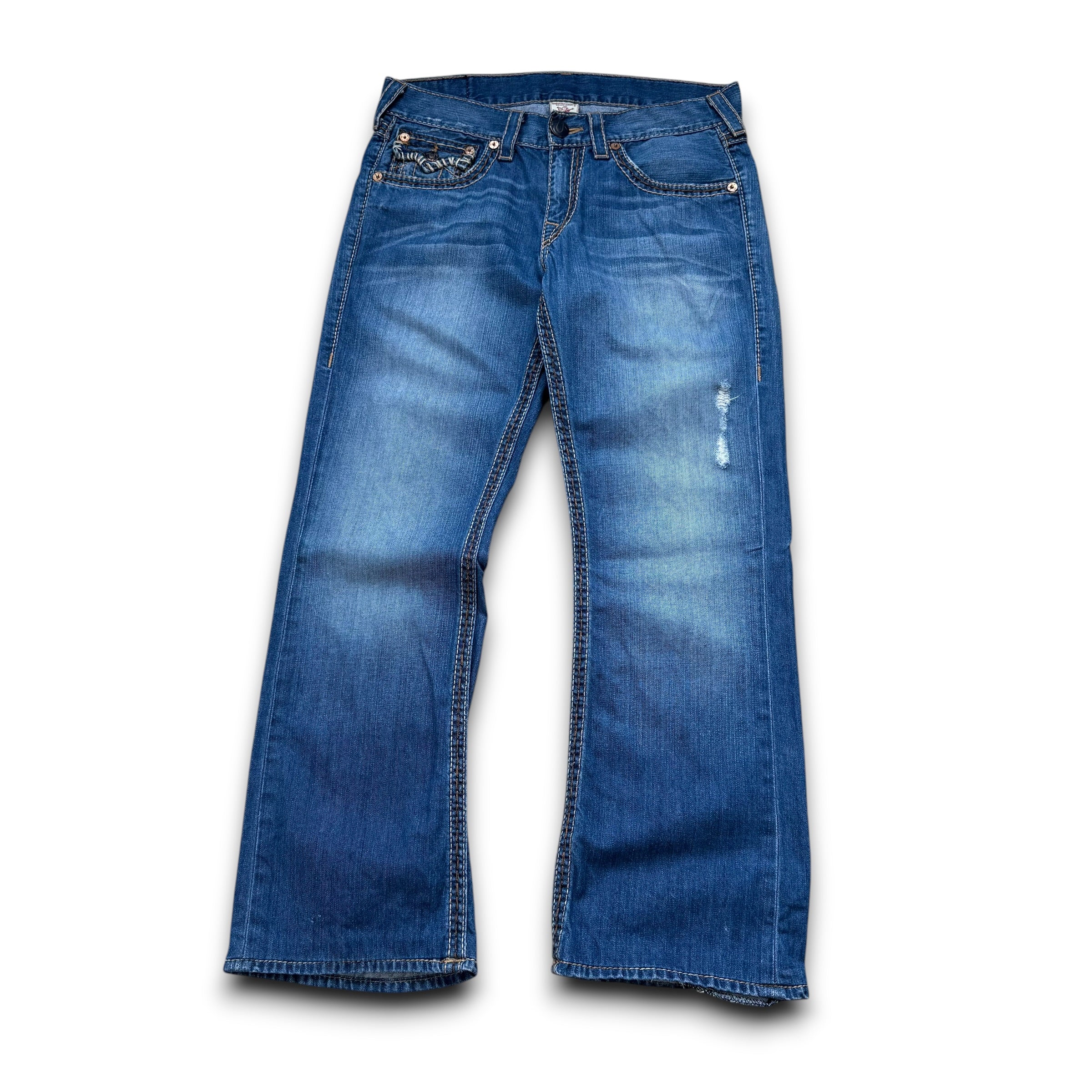 True religion 2000's big contrast stitch denim bootcut jeans (M)