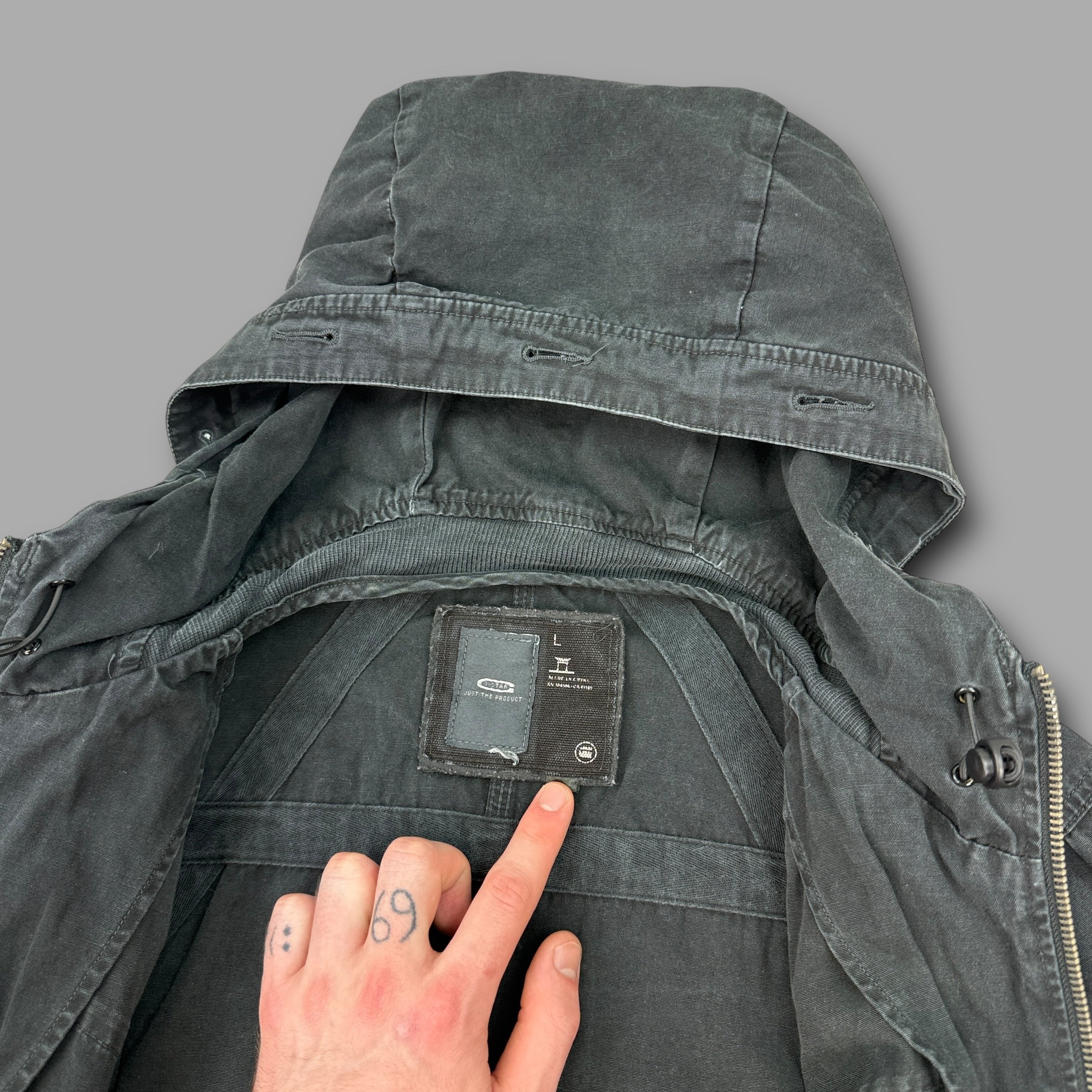 Gstar RAW 2000's technical multi-pocket hooded military jacket (L)