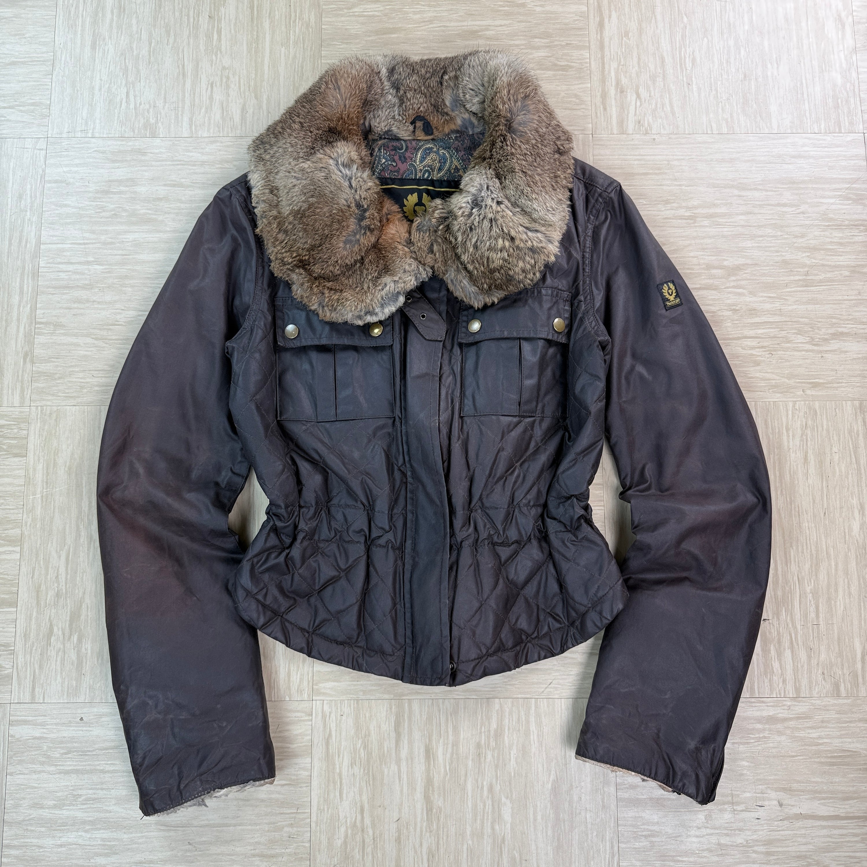 Belstaff 2000's fur collar leather wax jacket (M) wms