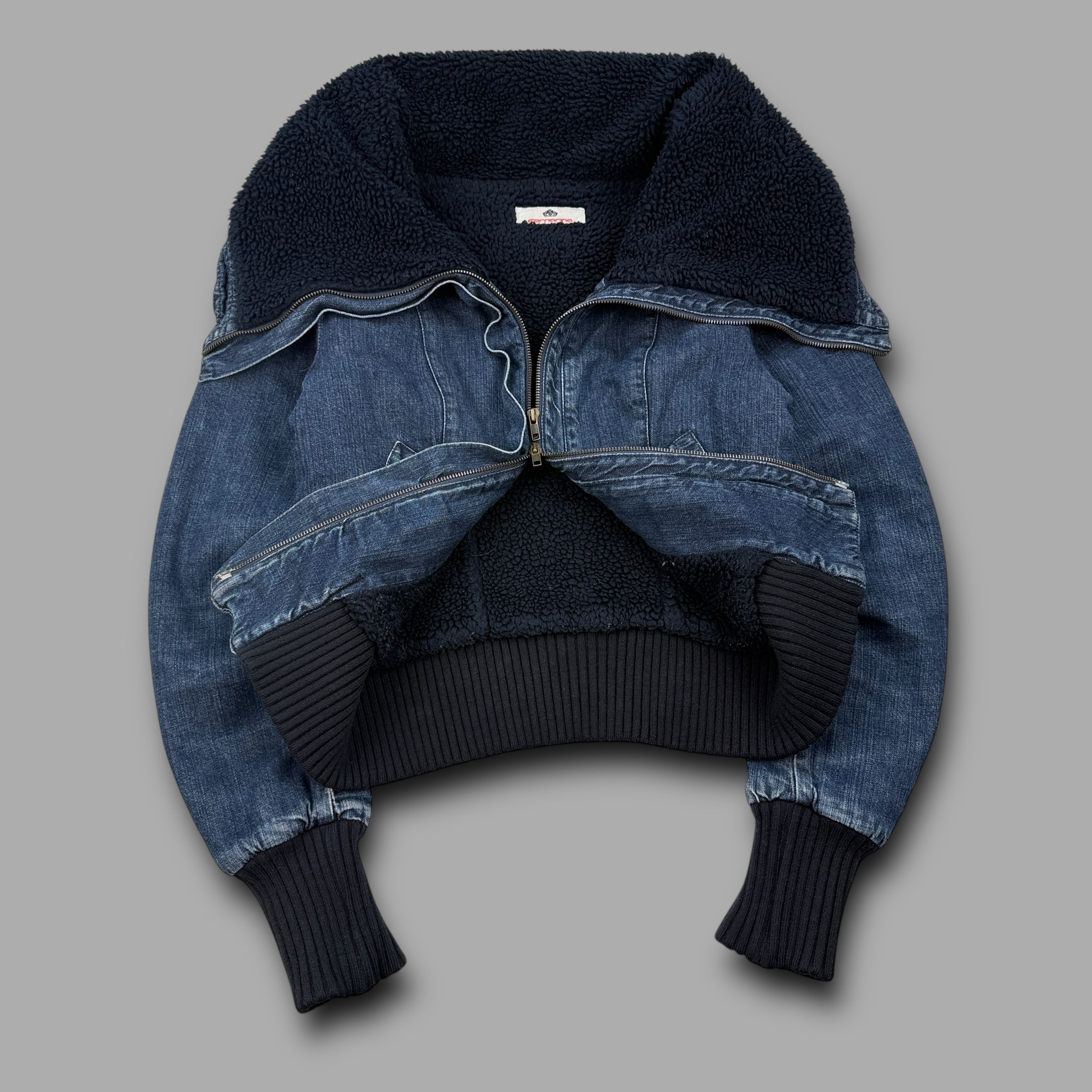Fornarina 1990's sherpa lined denim bomber jacket (S)