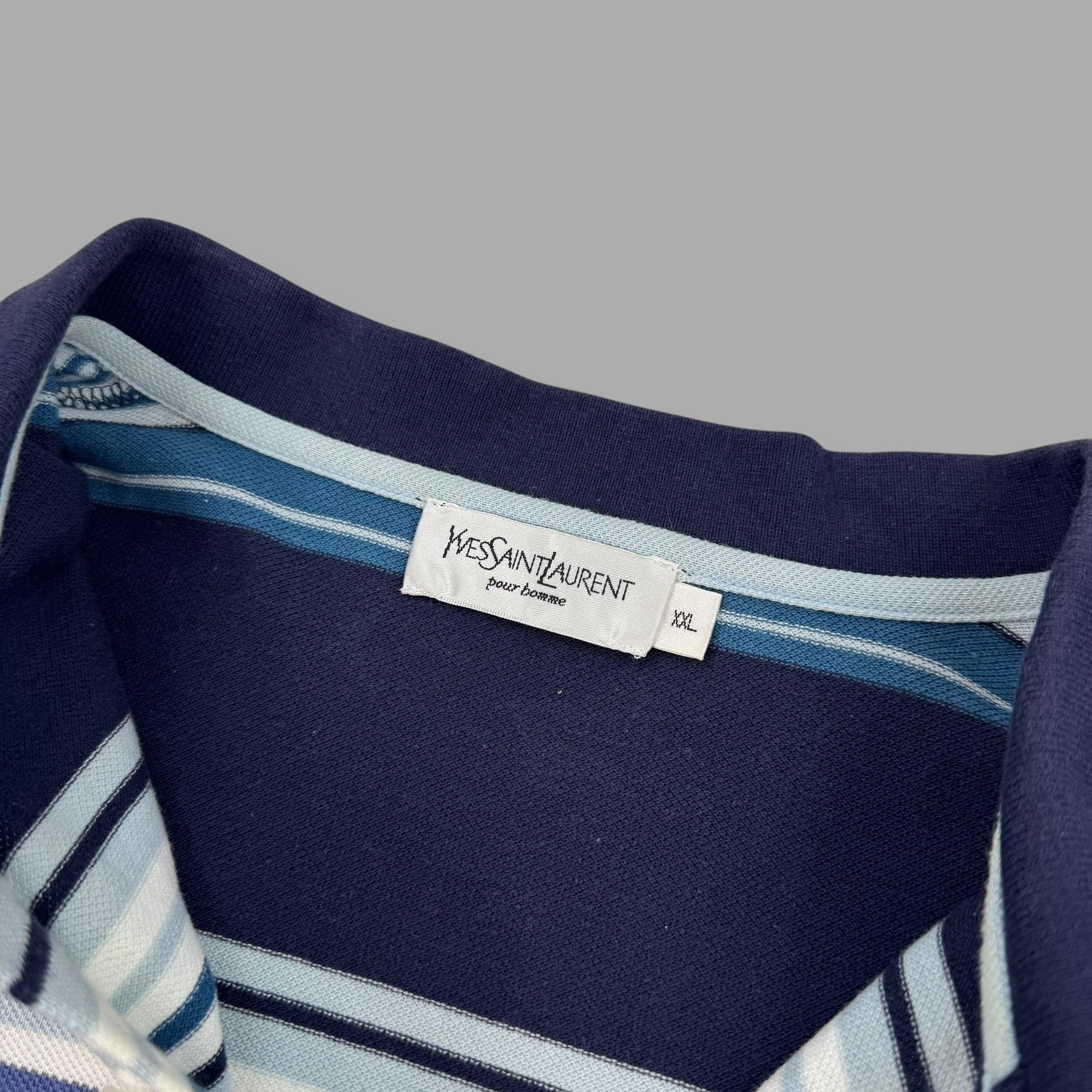 Yves saint laurent 2000's graphic embroidered striped polo shirt (XXL)