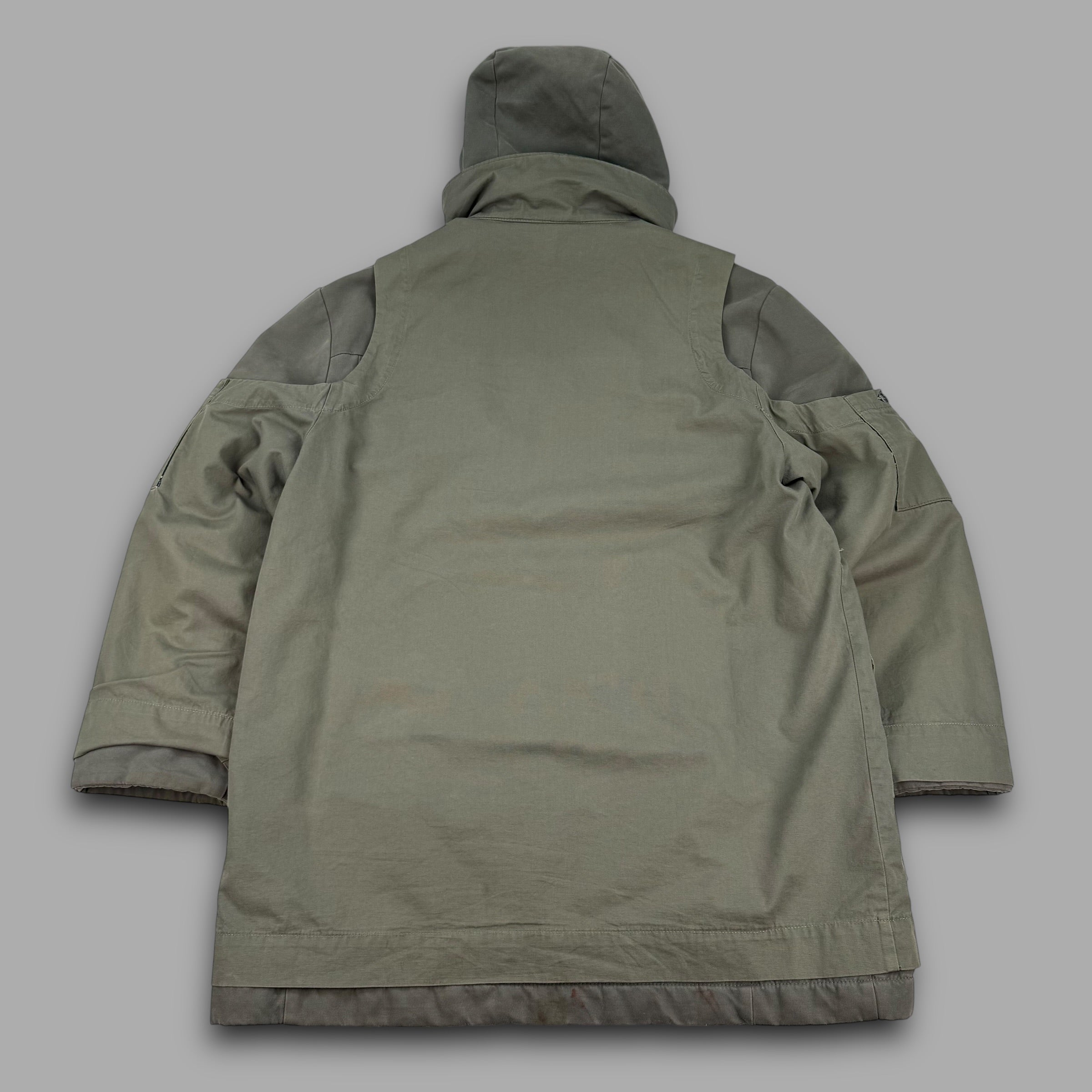 Diesel style lab 2000's technical multi-pocket heavyweight fur lined parka jacket (L)