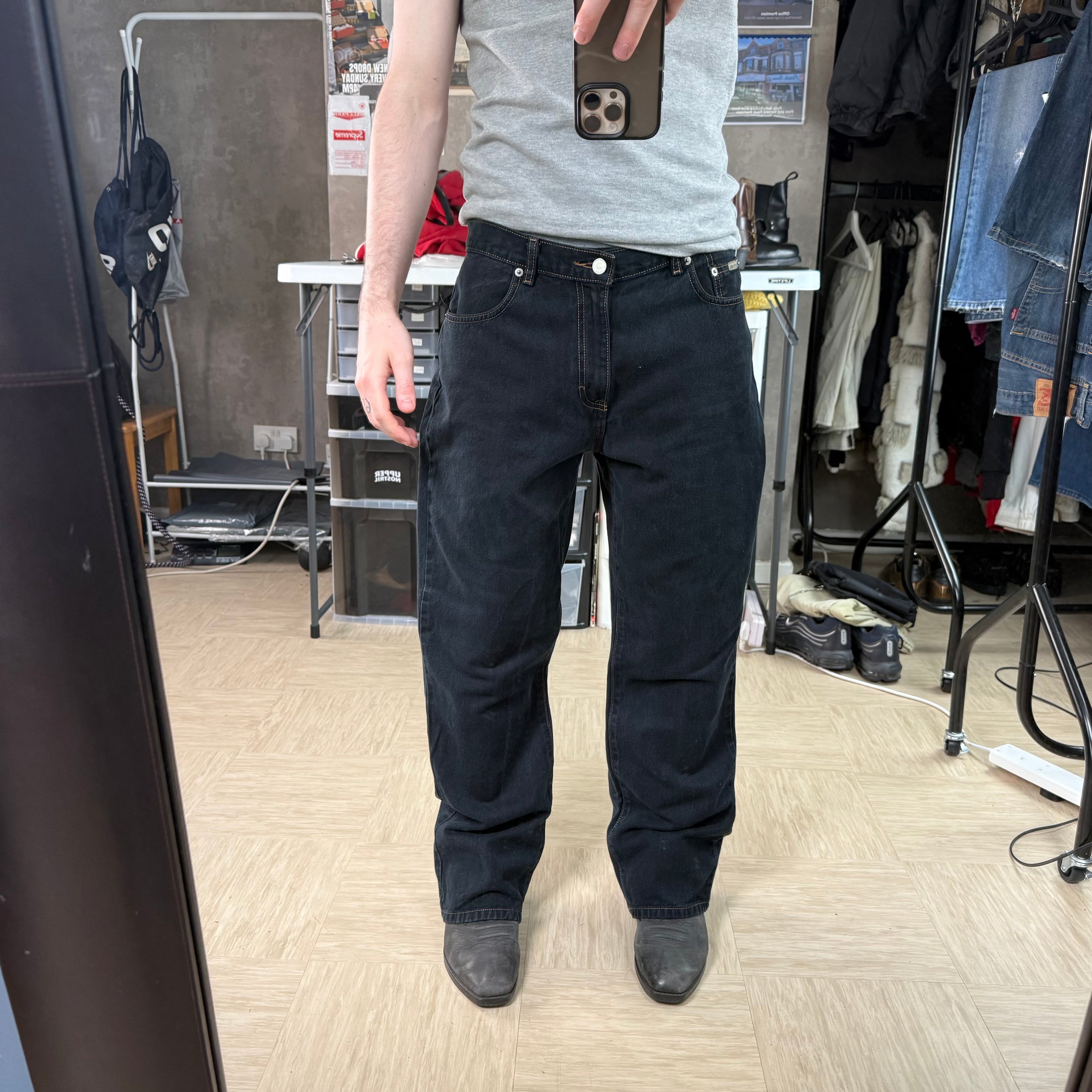Calvin Klein 2000's black relaxed denim bootcut jeans (S)