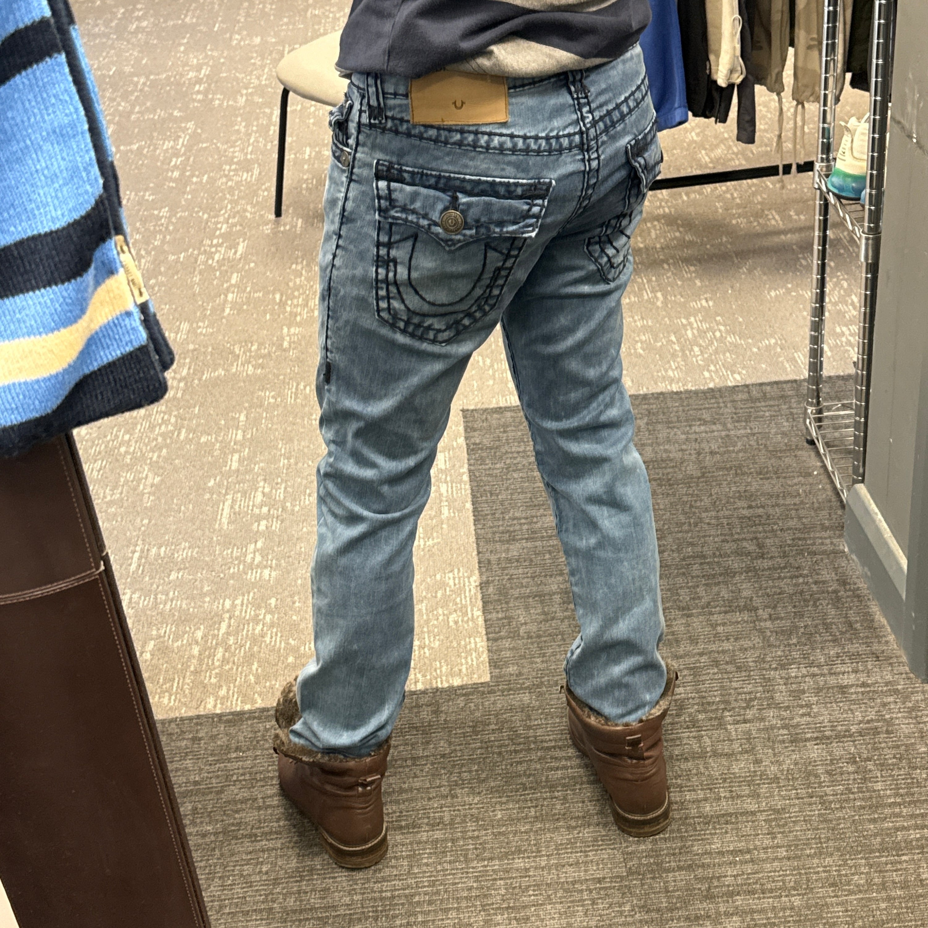 True religion 2000's rocco relaxed skinny contrast stitch washed denim jeans (S)