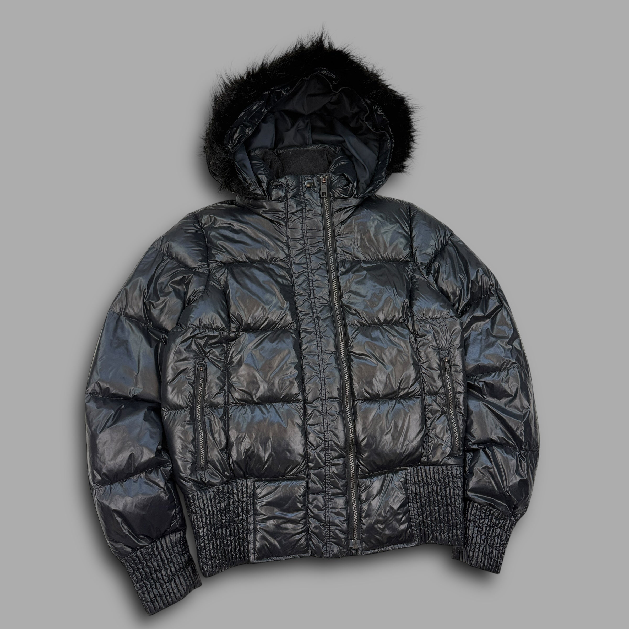 Nike 2000's downfilled shimmer puffer w/fur hood (L) wms