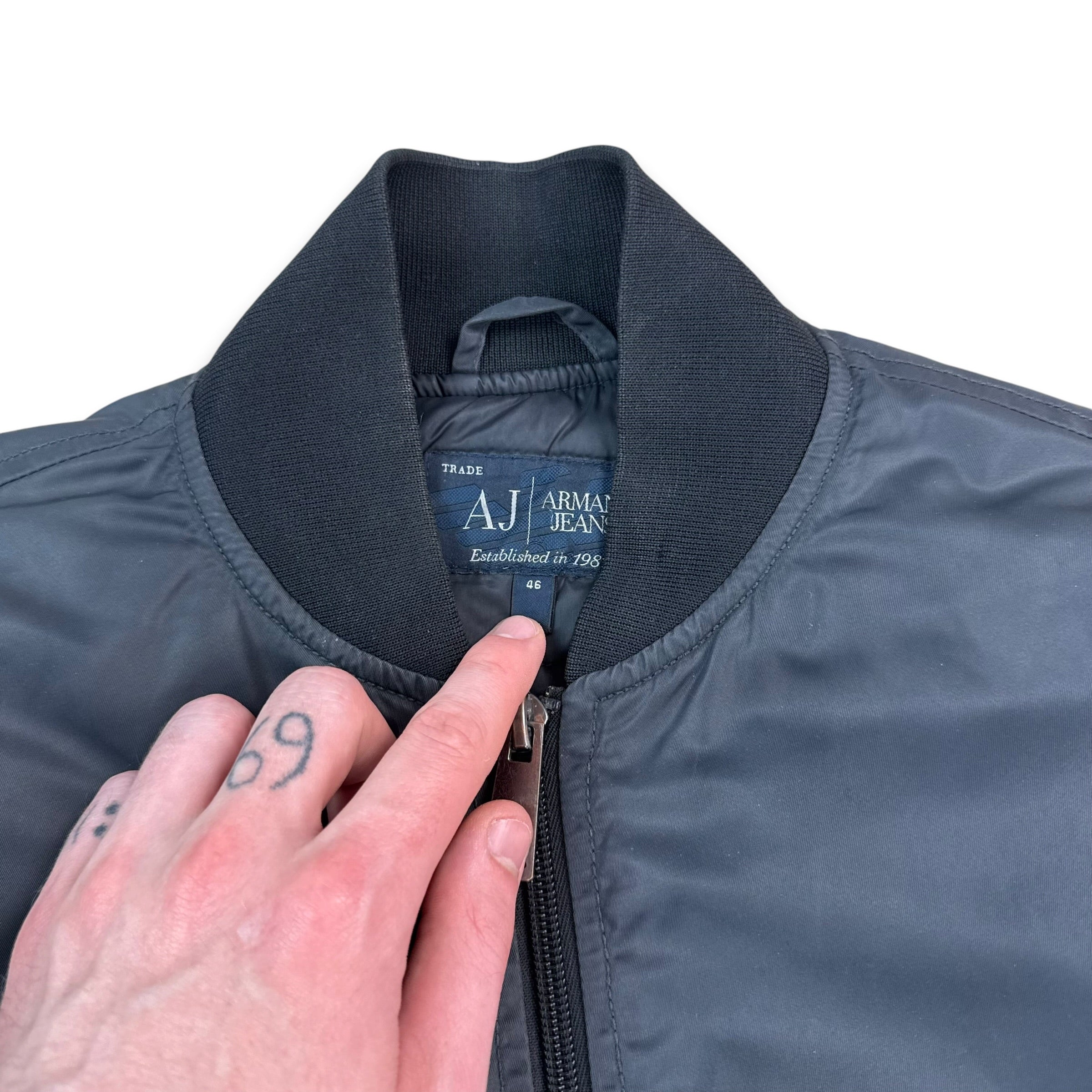 Armani 2000's embroidered graphic nylon bomber jacket (S)