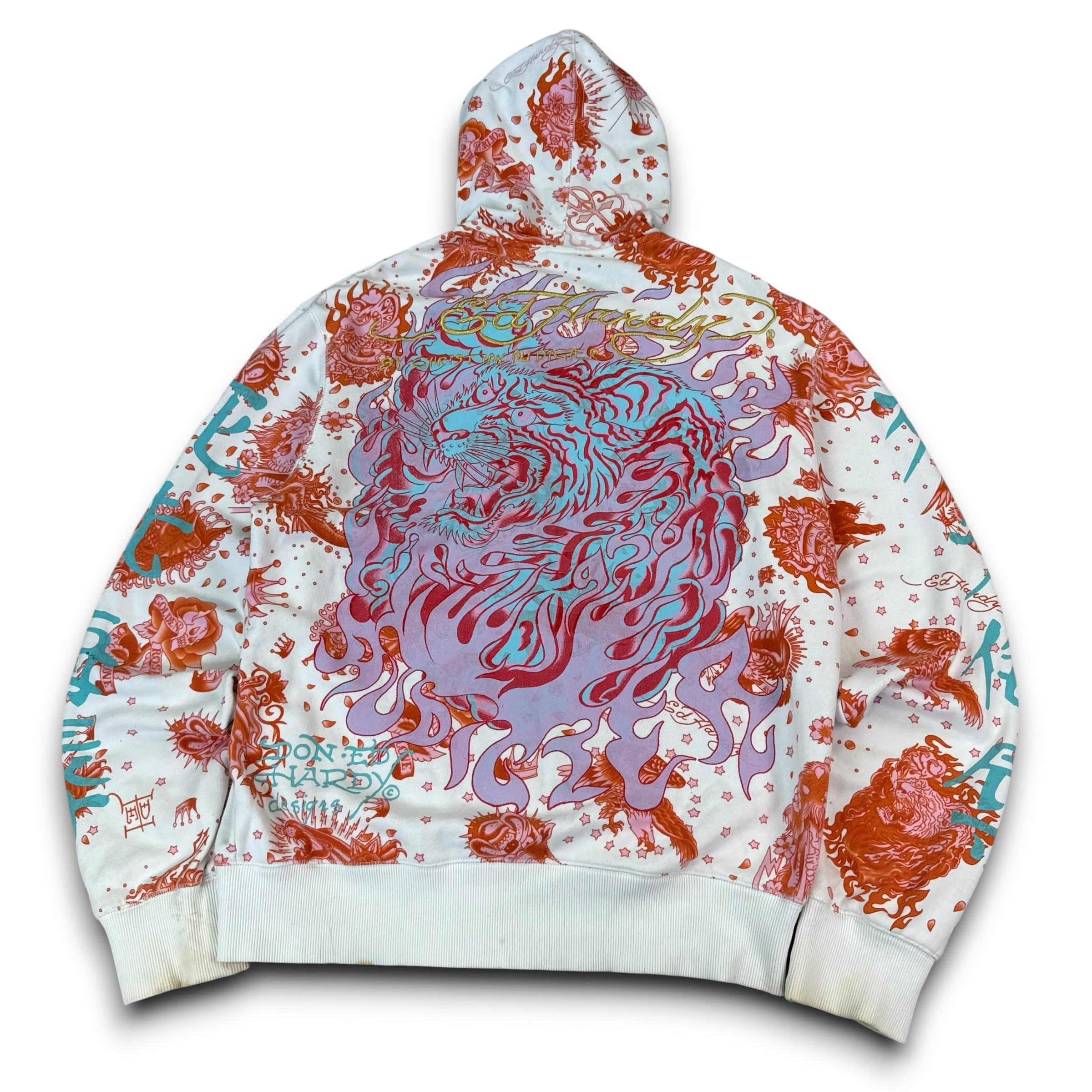 Ed hardy x Christian audigier 2000's graphic zip up hoodie (L)