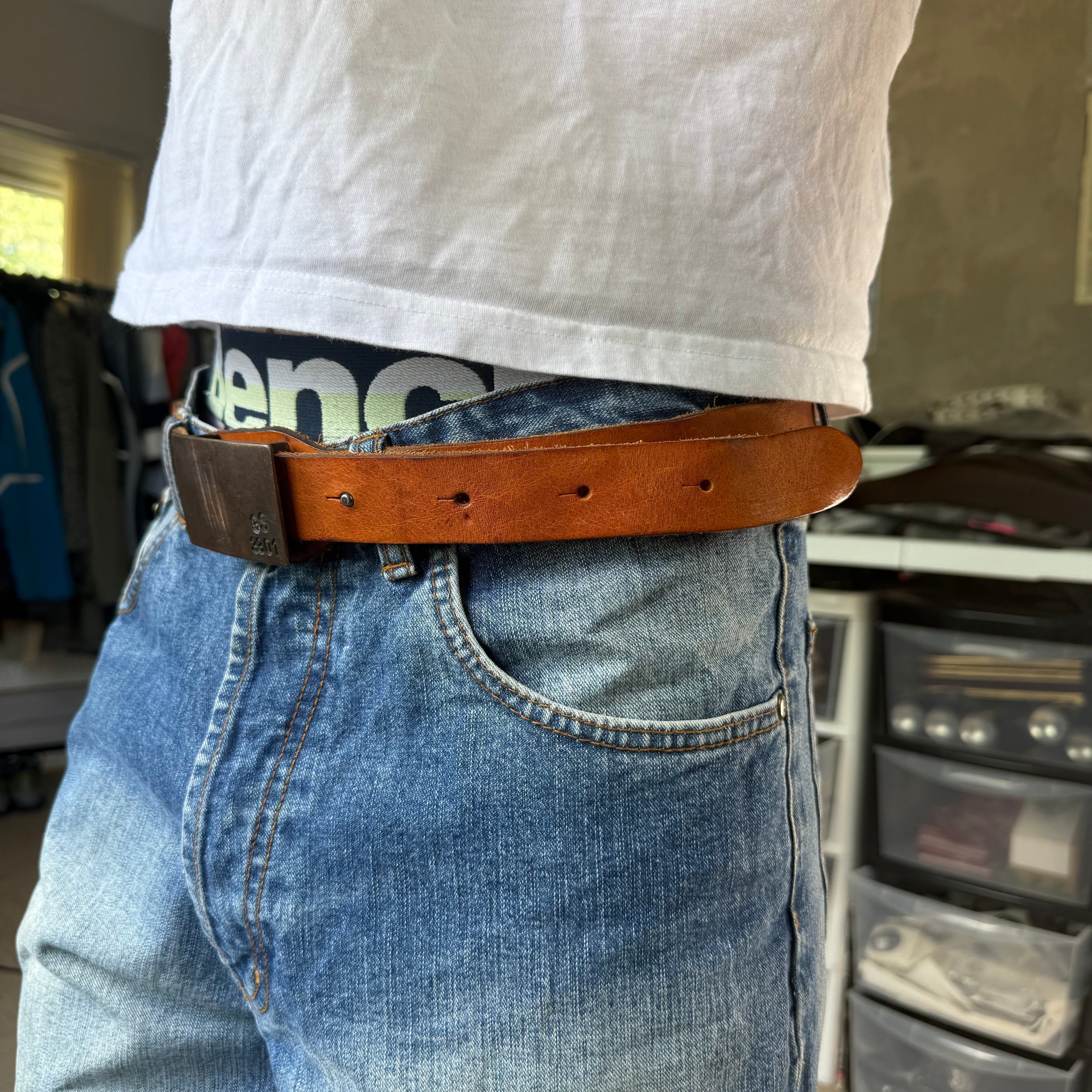 Gstar 2000's metal buckle orange leather belt (OS)